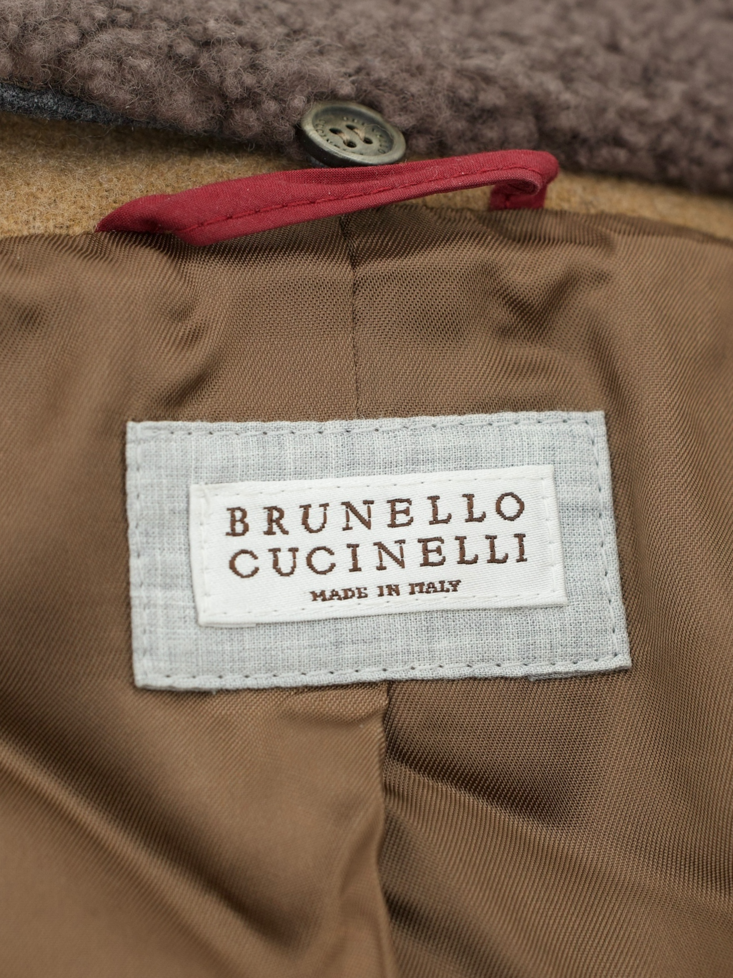 Brunello Cucinelli Brown Wool & Cashmere Teddy-Collar Overcoat