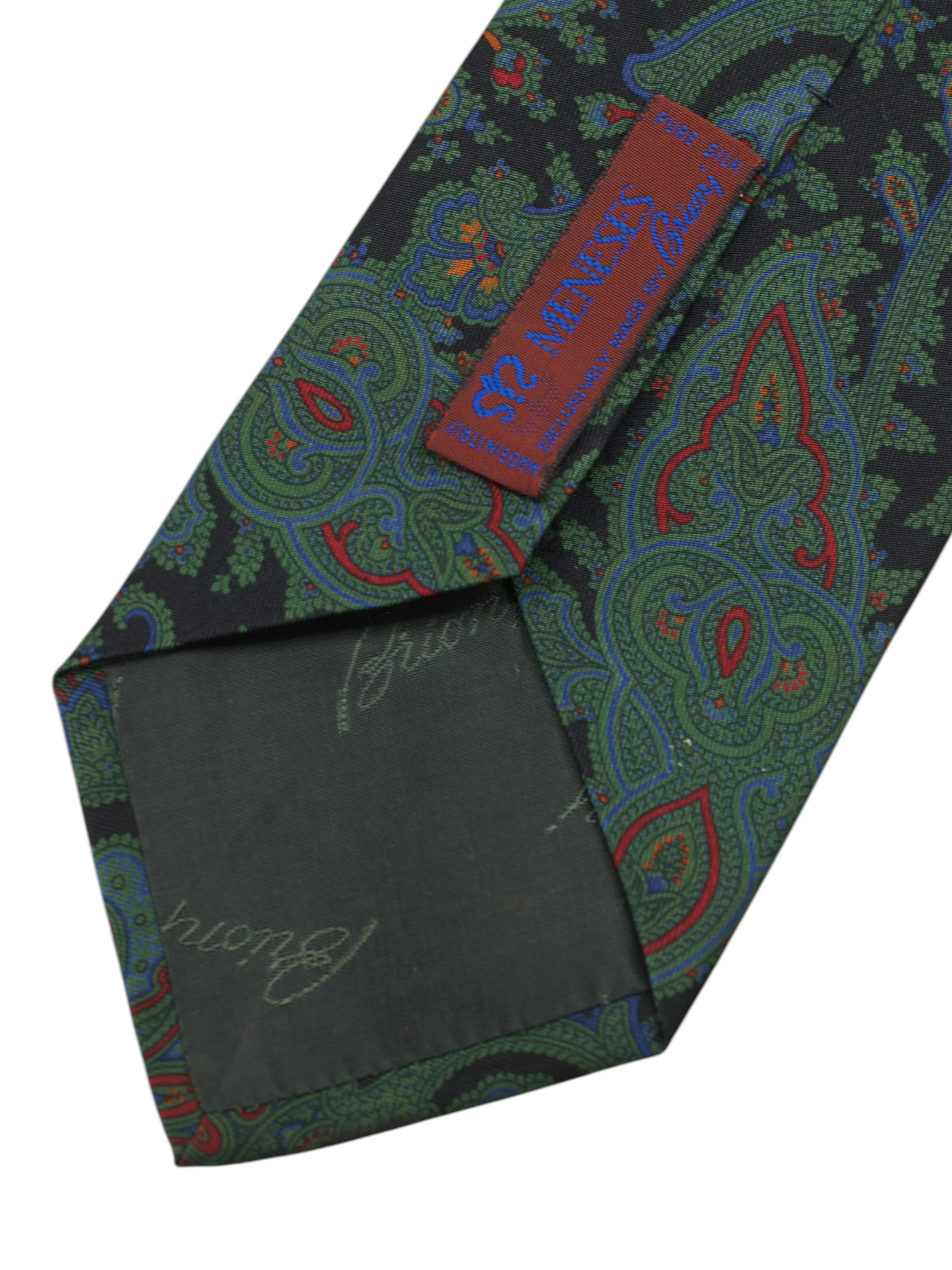 Brioni Forest Green Vintage Silk Paisley Pattern Tie