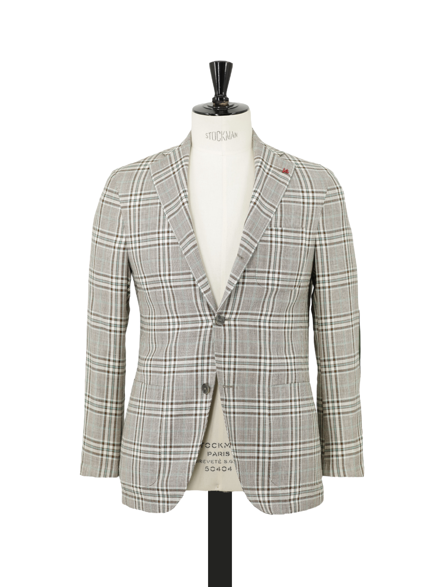 Isaia Taupe & Turquoise Wool, Linen, Silk & Cashmere Tartan Jacket