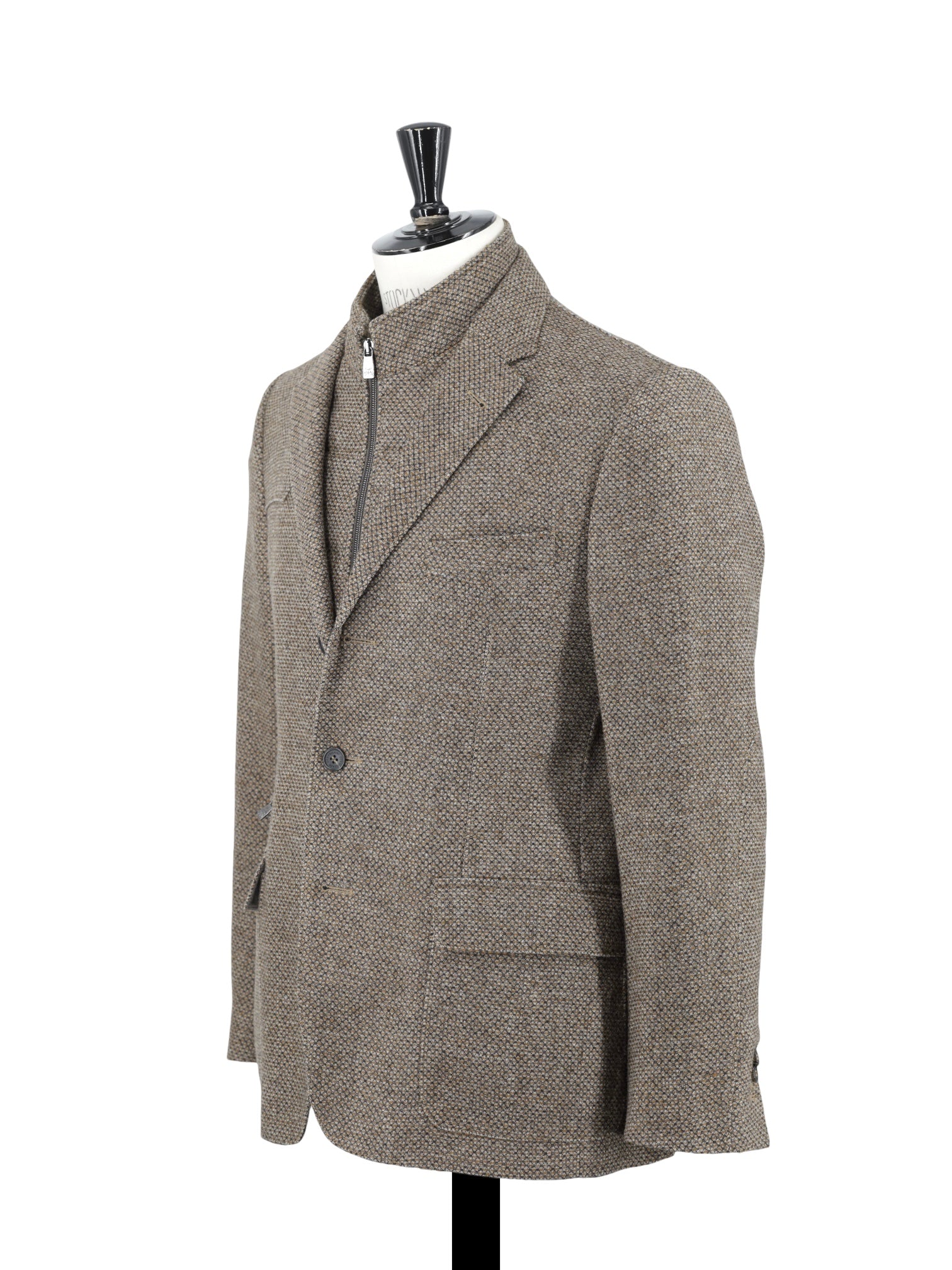 Corneliani ID Brown & Orange Wool & Cashmere Bicolor Micro-Pattern Vespa Jacket