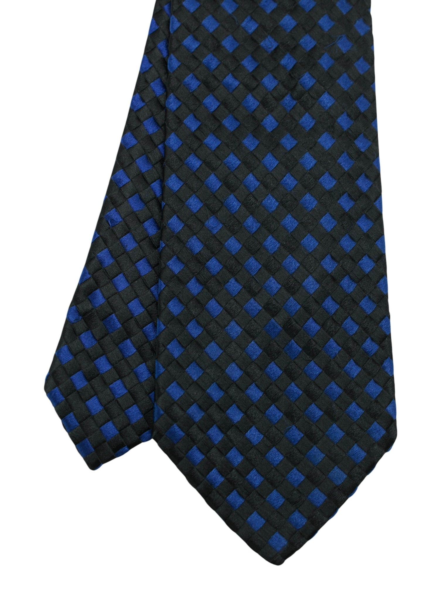 Charvet Black & Azure Blue Silk Jacquard Square-Pattern Tie