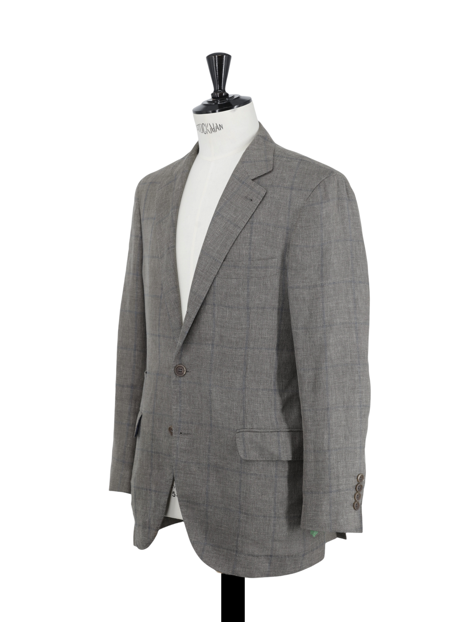 Brunello Cucinelli Light Brown & Chambray Blue Linen, Wool & Silk Windowpane Jacket