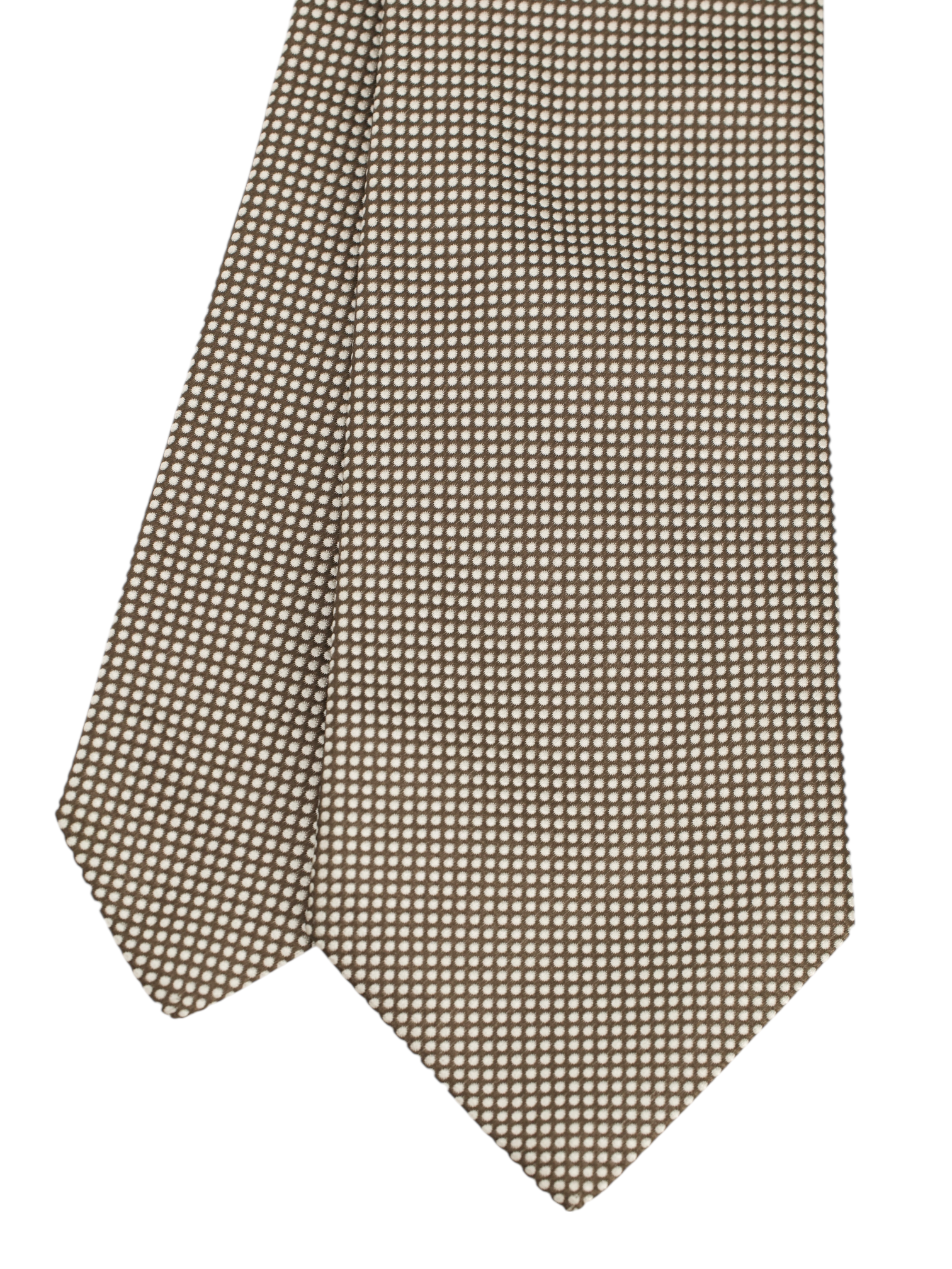 Kiton 5-Fold Warm Taupe & Light Grey Silk Dot-Pattern Tie