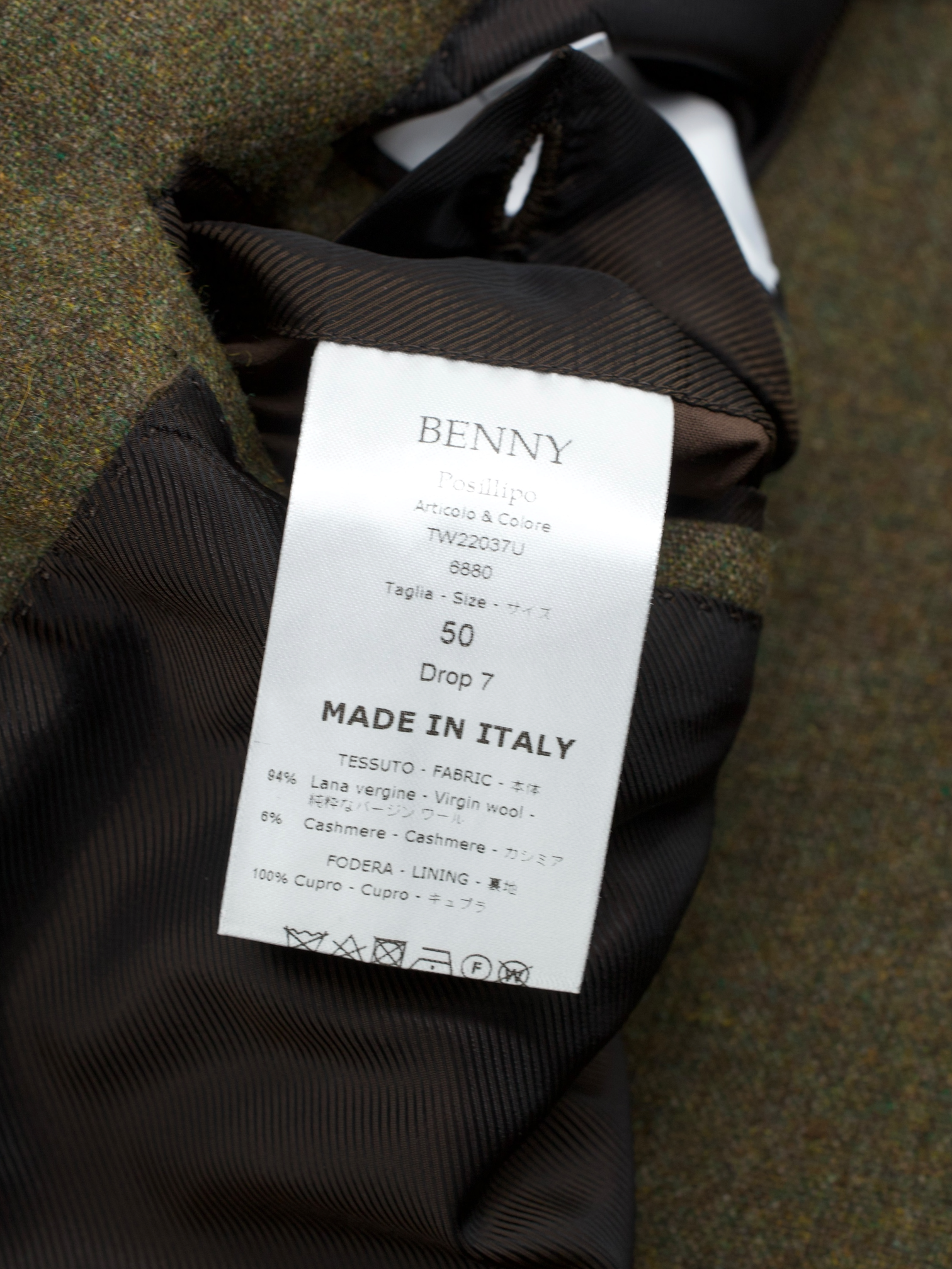 De Petrillo Moss Green Wool & Cashmere Tweed-Look Jacket