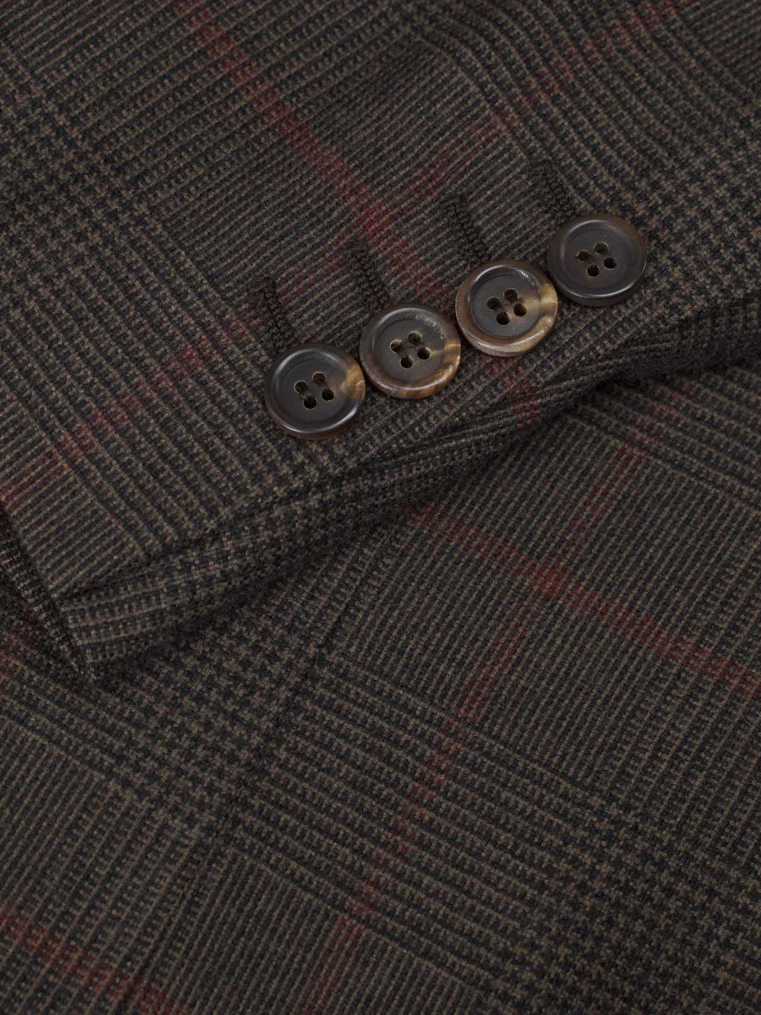 Brunello Cucinelli Dark Brown & Burgundy Wool & Cashmere Glenplaid Jacket