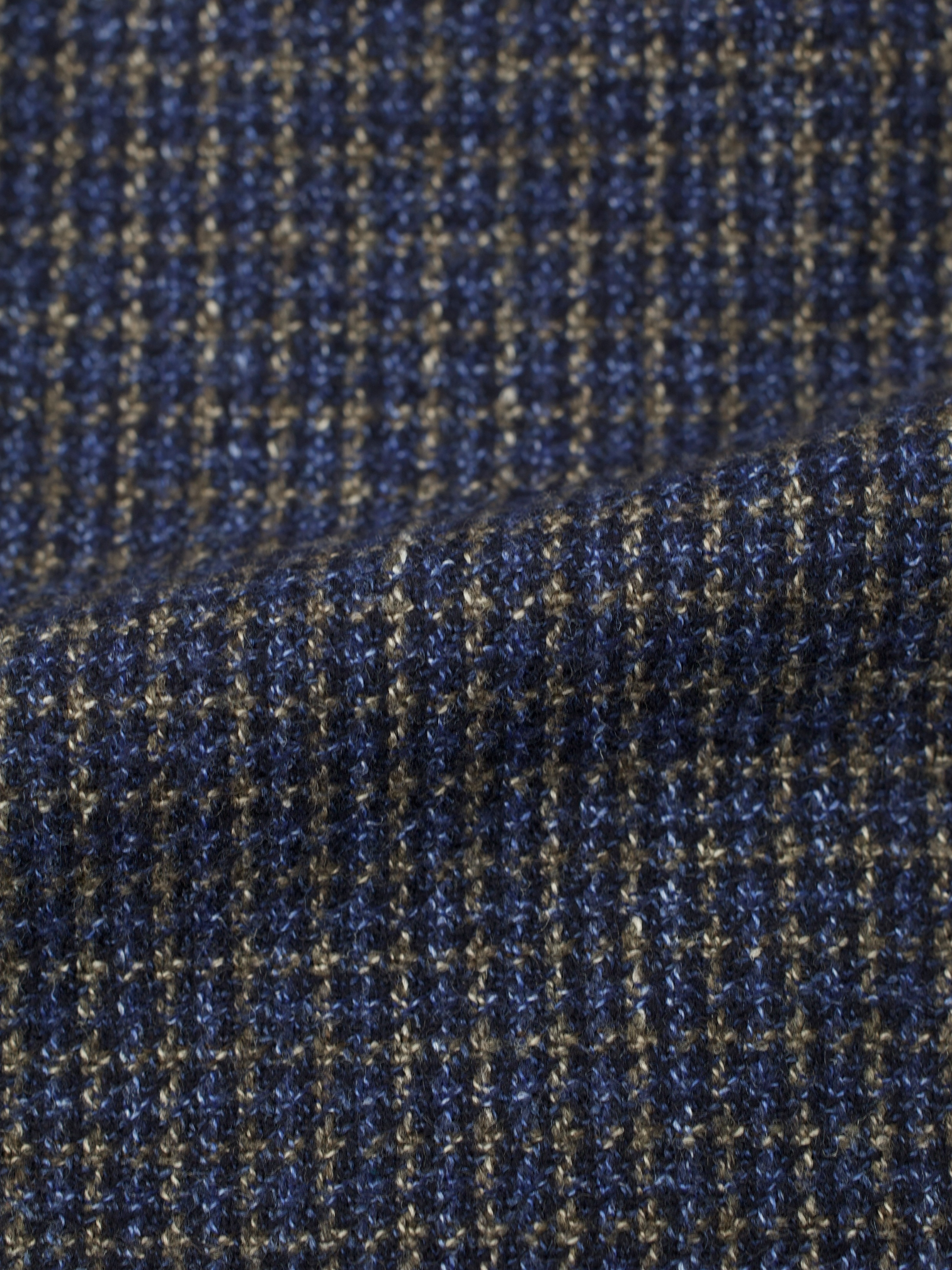 Corneliani Dark Blue & Light Brown Wool, Silk & Linen Check Jacket
