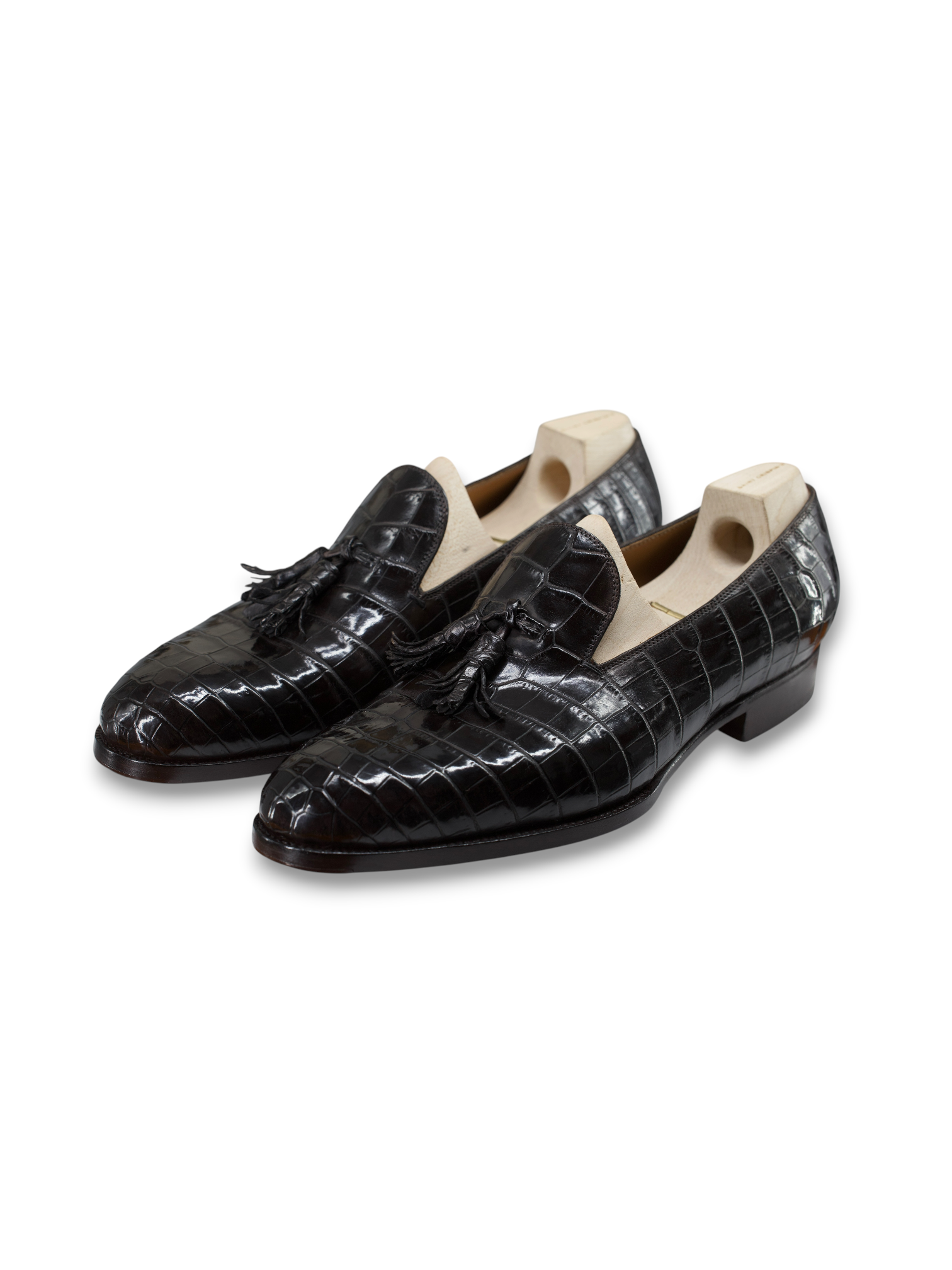 Saint Crispin's Dark Brown Alligator Leather "530T" Tassel Loafers
