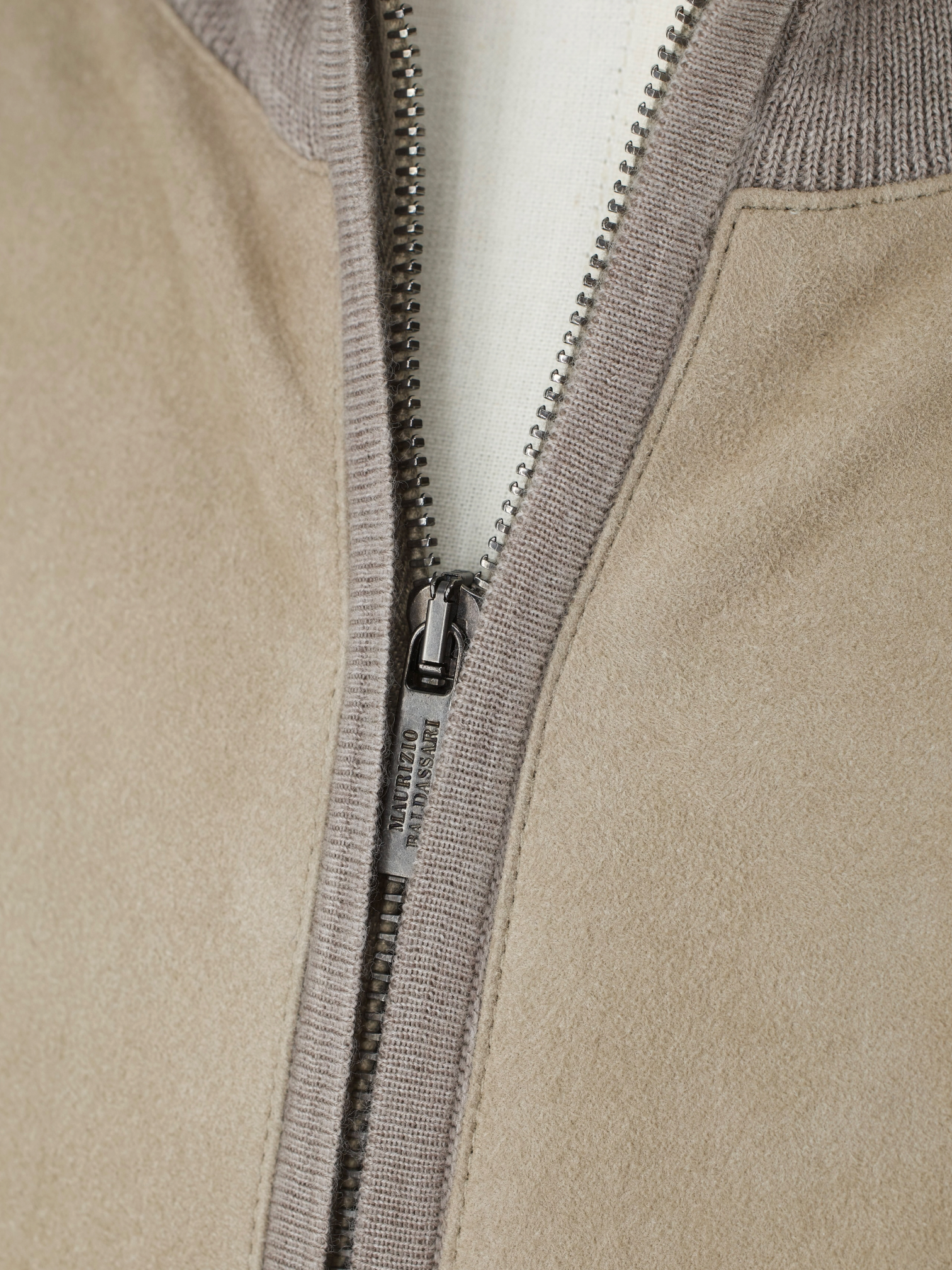 Maurizio Baldassari Light Brown Jersey-Wool & Suede Full-Zip Cardigan