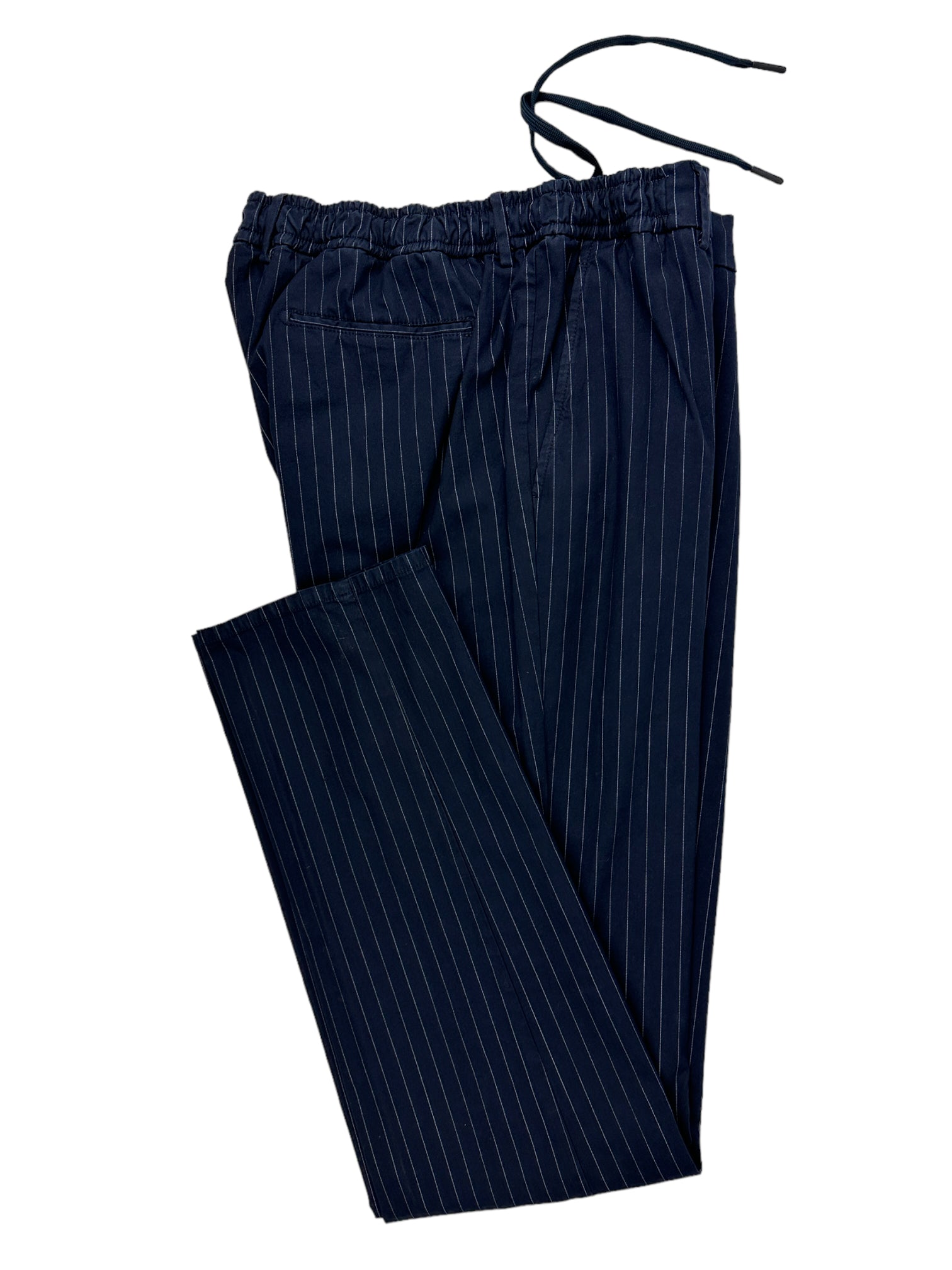 Berwich blauwe broek met krijtstreep en trekkoord