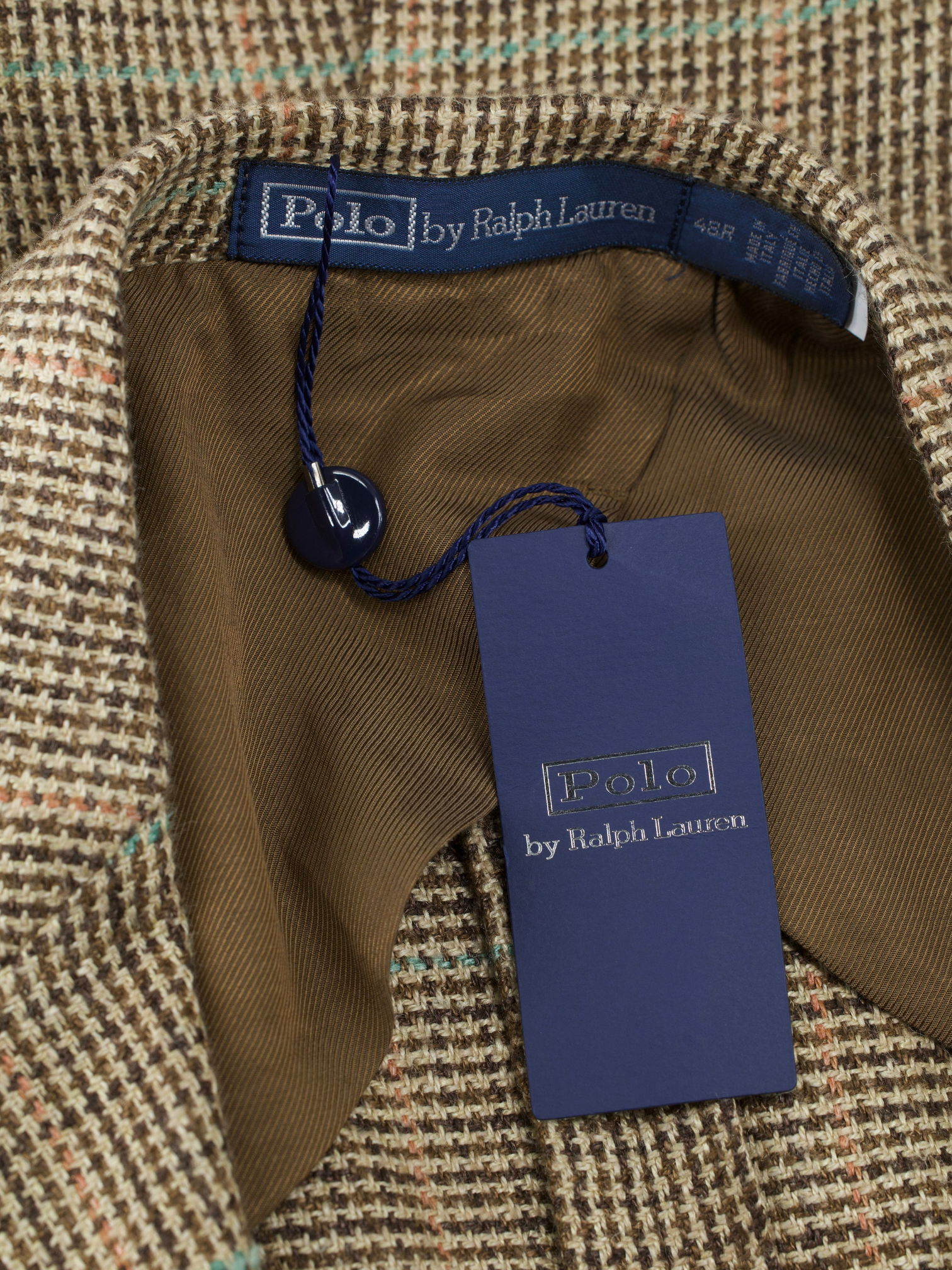 Ralph Lauren Light Brown Linen & Silk Blend Summer-Tweed Check Jacket