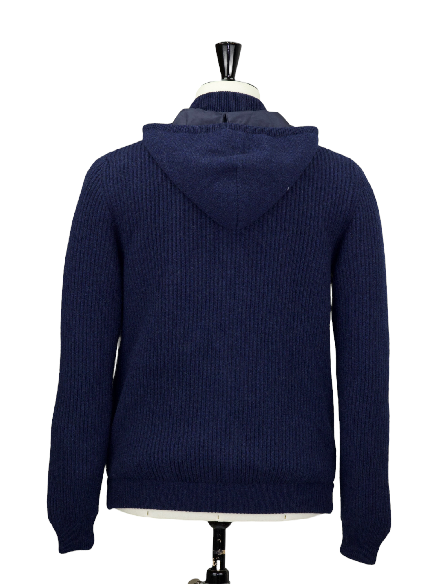 Doriani Cashmere Navy Rib-Knitted Cashmere Hooded Sweater