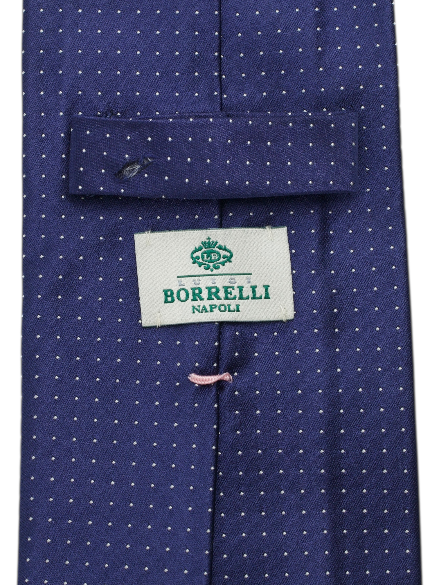 Luigi Borrelli 5-Fold Dark Blue Silk Symmetric Polkadot Tie
