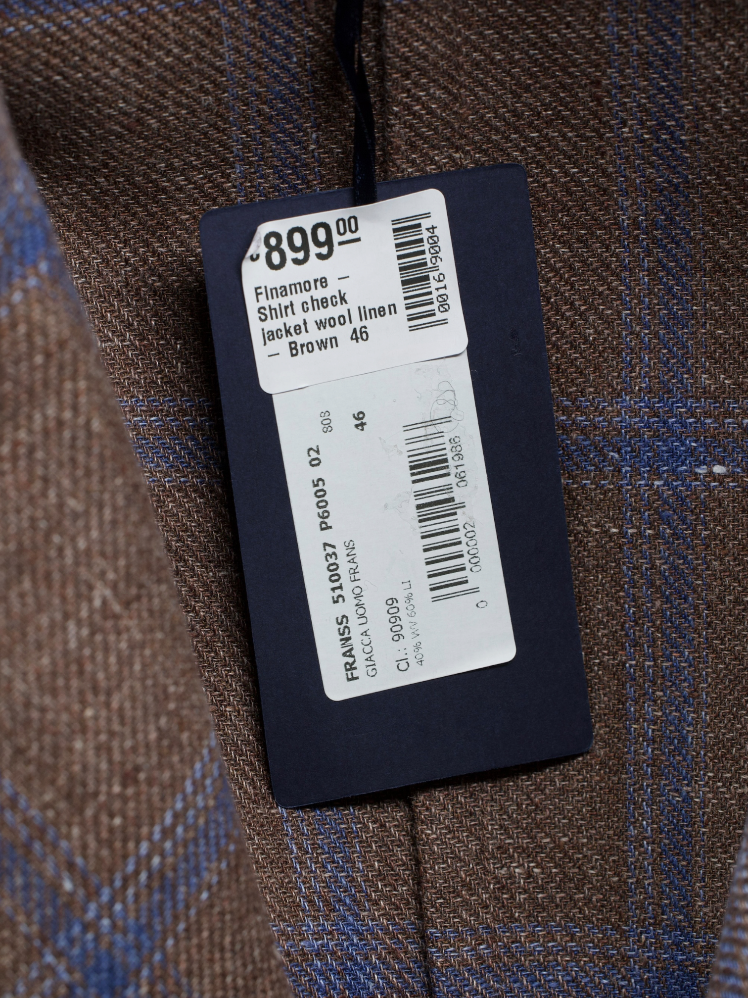 Finamore Brown & Blue Wool & Linen Checkered Shirt Jacket