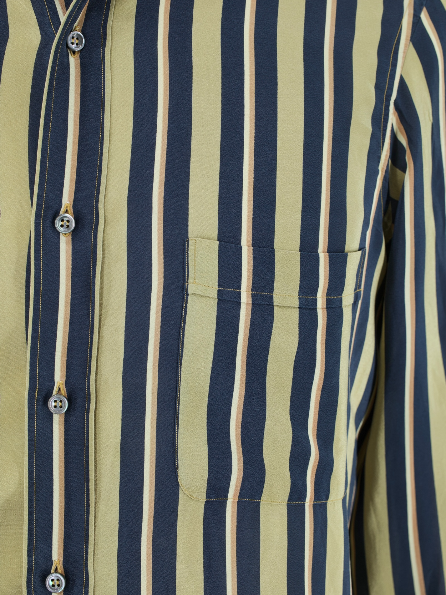 Fray Gold & Navy Raw-Silk Multi-Stripes "Sopranos" Shirt