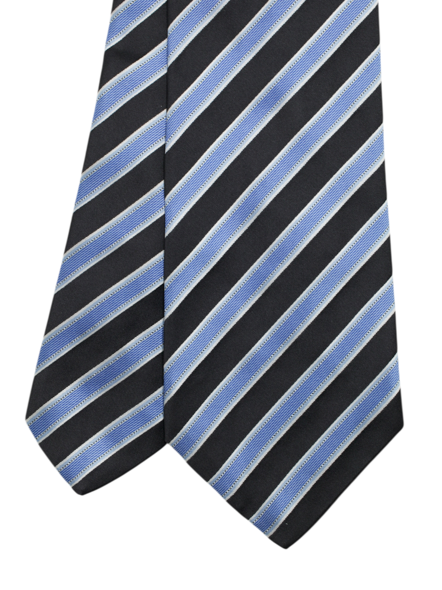 Kiton 5-Fold Black & Light Blue Silk Striped Business Tie