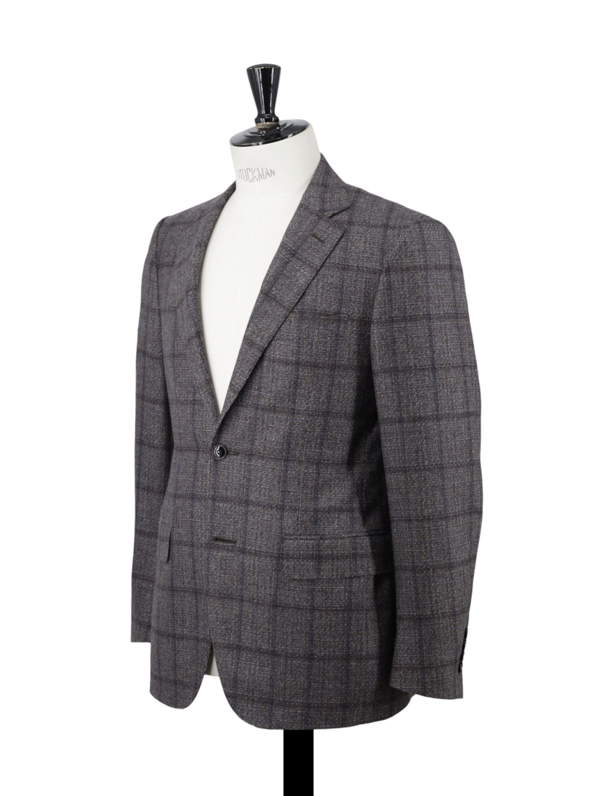 Canali Warm Taupe & Blue Wool Windowpane Jacket