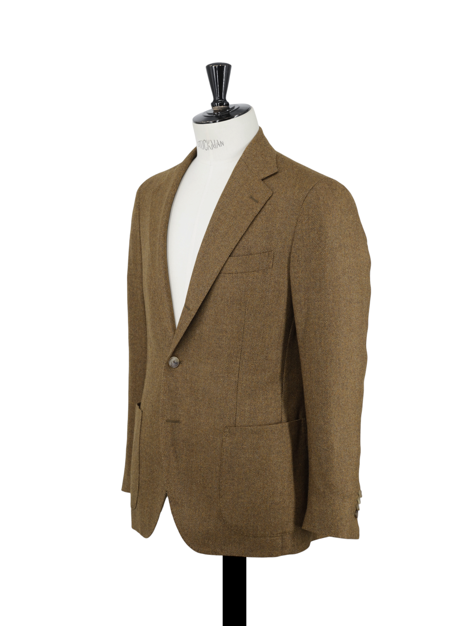 De Petrillo Caramel Brown Pure Wool Herringbone Jacket