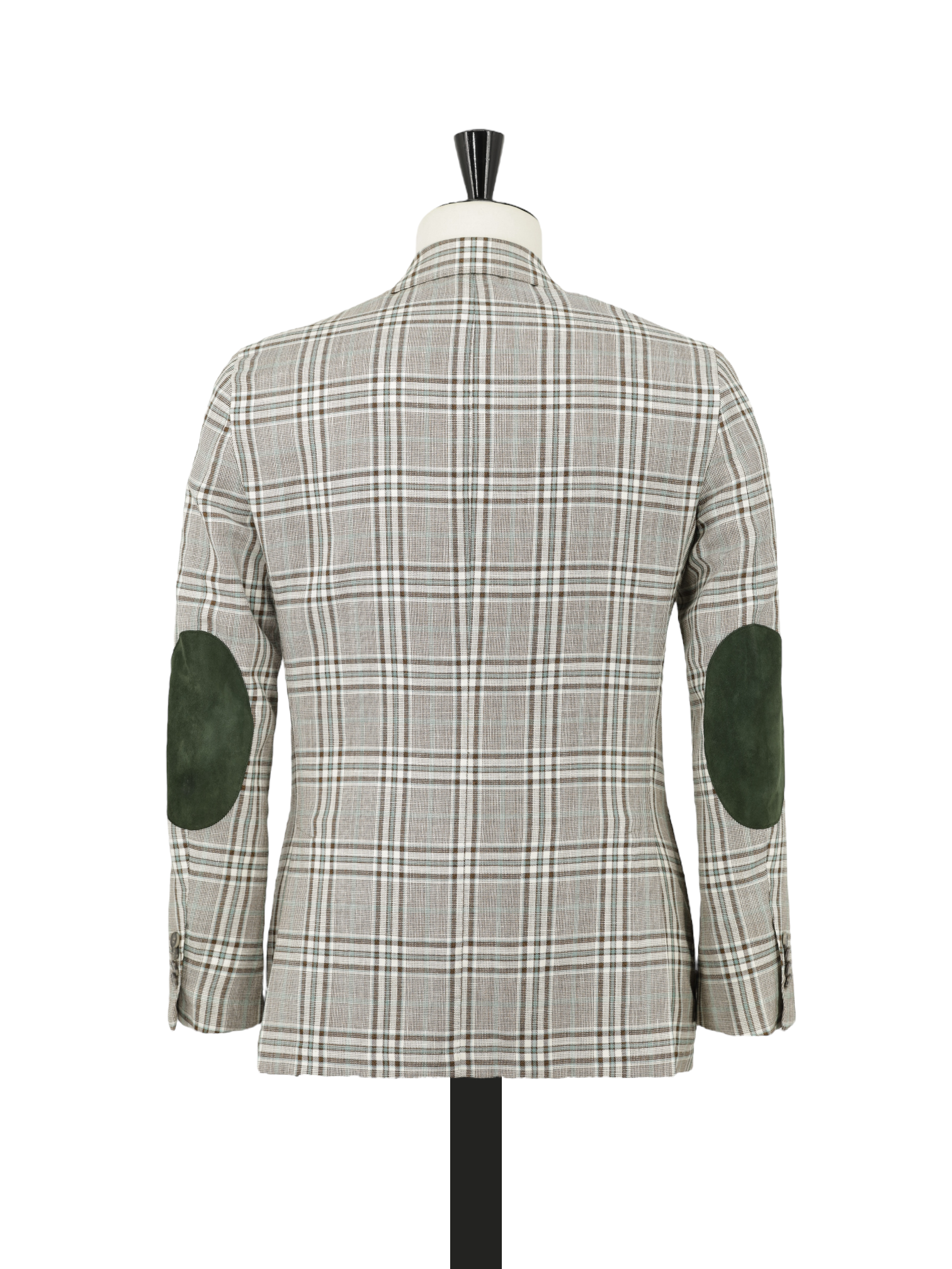 Isaia Taupe & Turquoise Wool, Linen, Silk & Cashmere Tartan Jacket