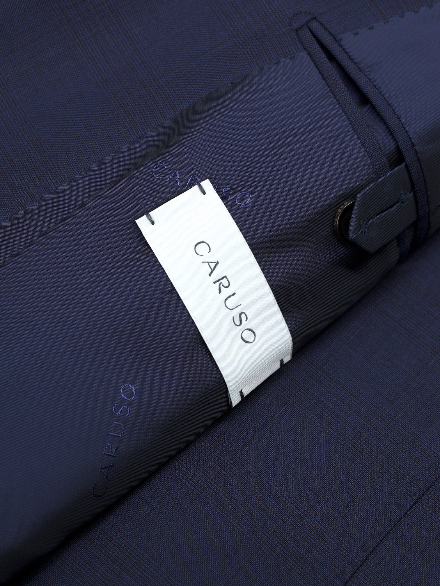 Caruso Dark Blue Fine-Wool Checkered Aida Suit