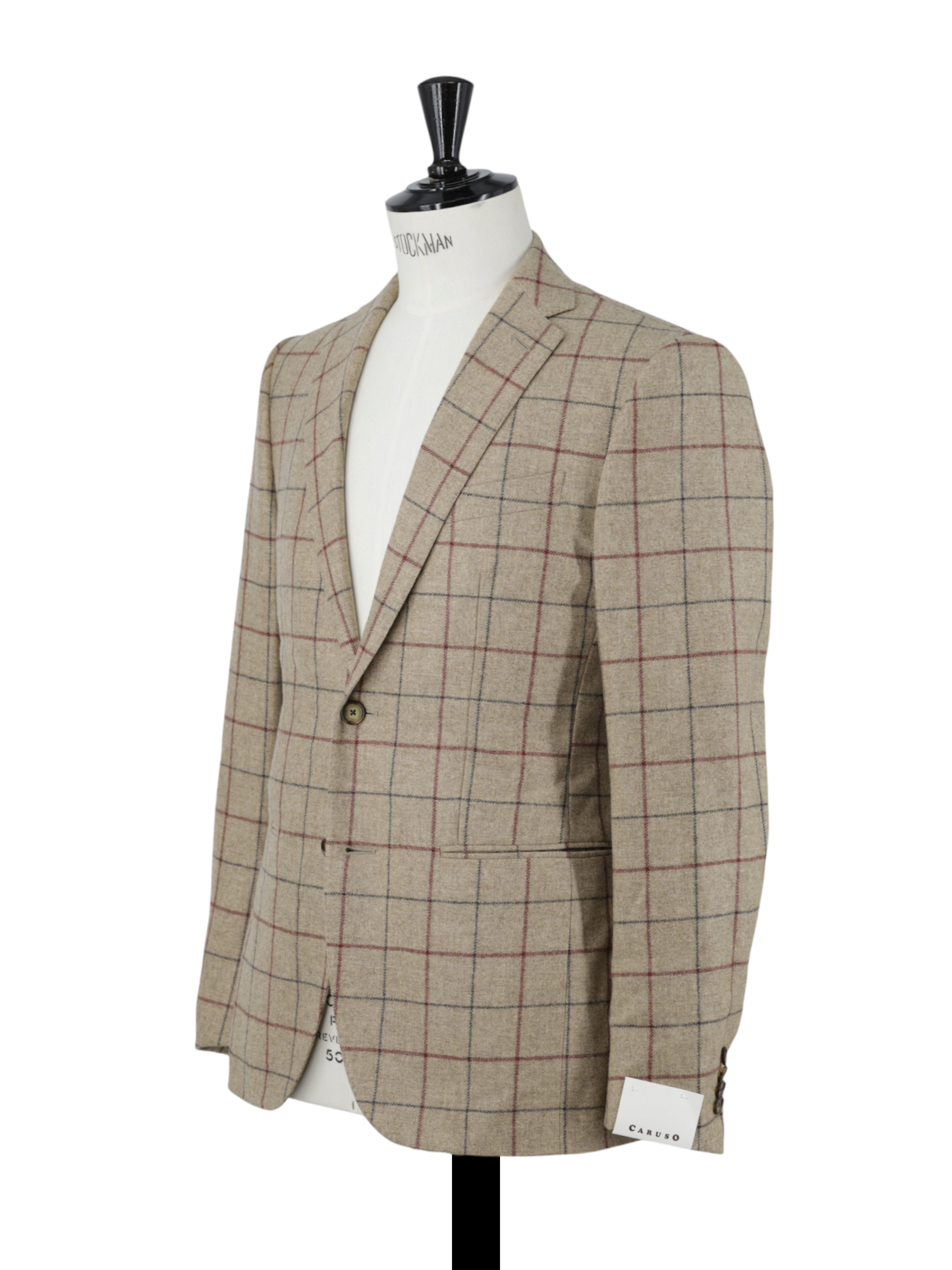 Caruso Brown & Burgundy Wool-Flannel Windowpane Jacket