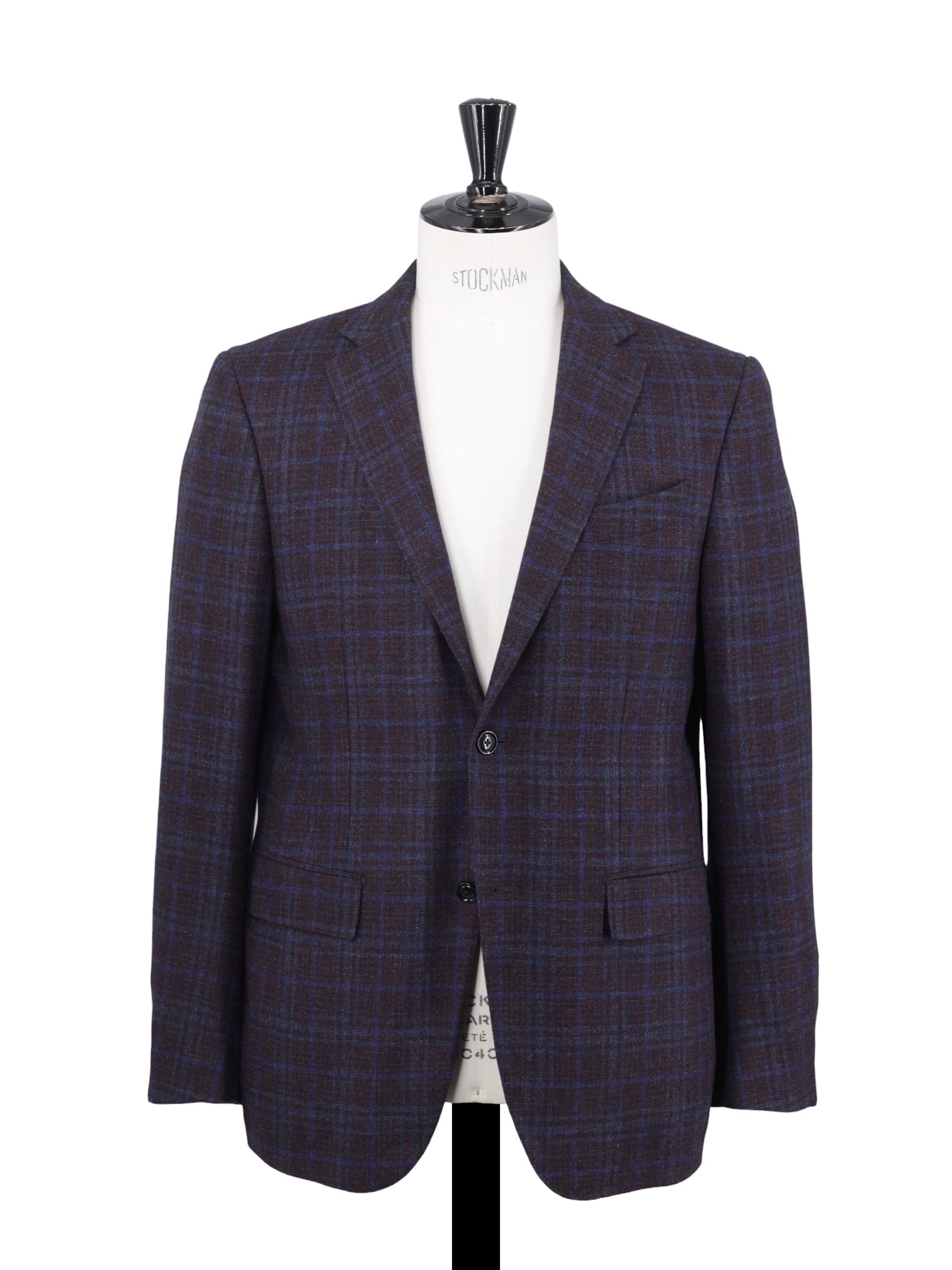 Ermenegildo Zegna Burgundy & Royal Blue Wool, Alpaca & Cashmere "Trofeo Tweed" Milano Easy Jacket
