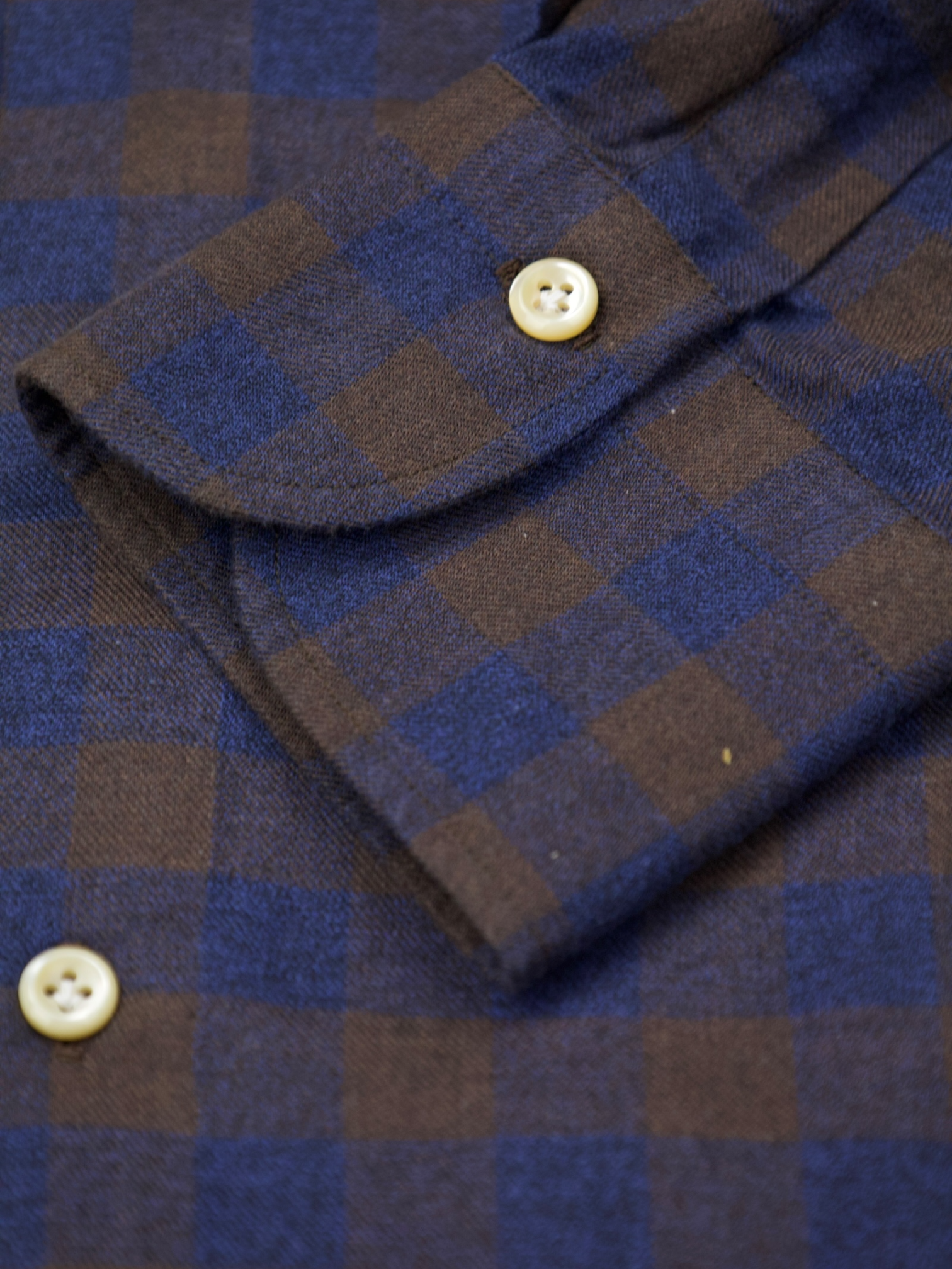 Finamore Navy & Chocolate Brown Cotton-Flannel Checkered Shirt