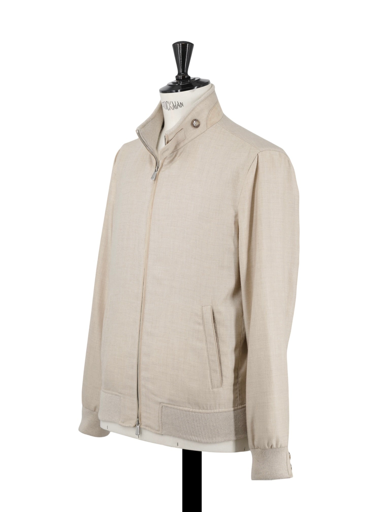 Mandelli Beige Cashmere & Silk Herringbone Bomberjacket