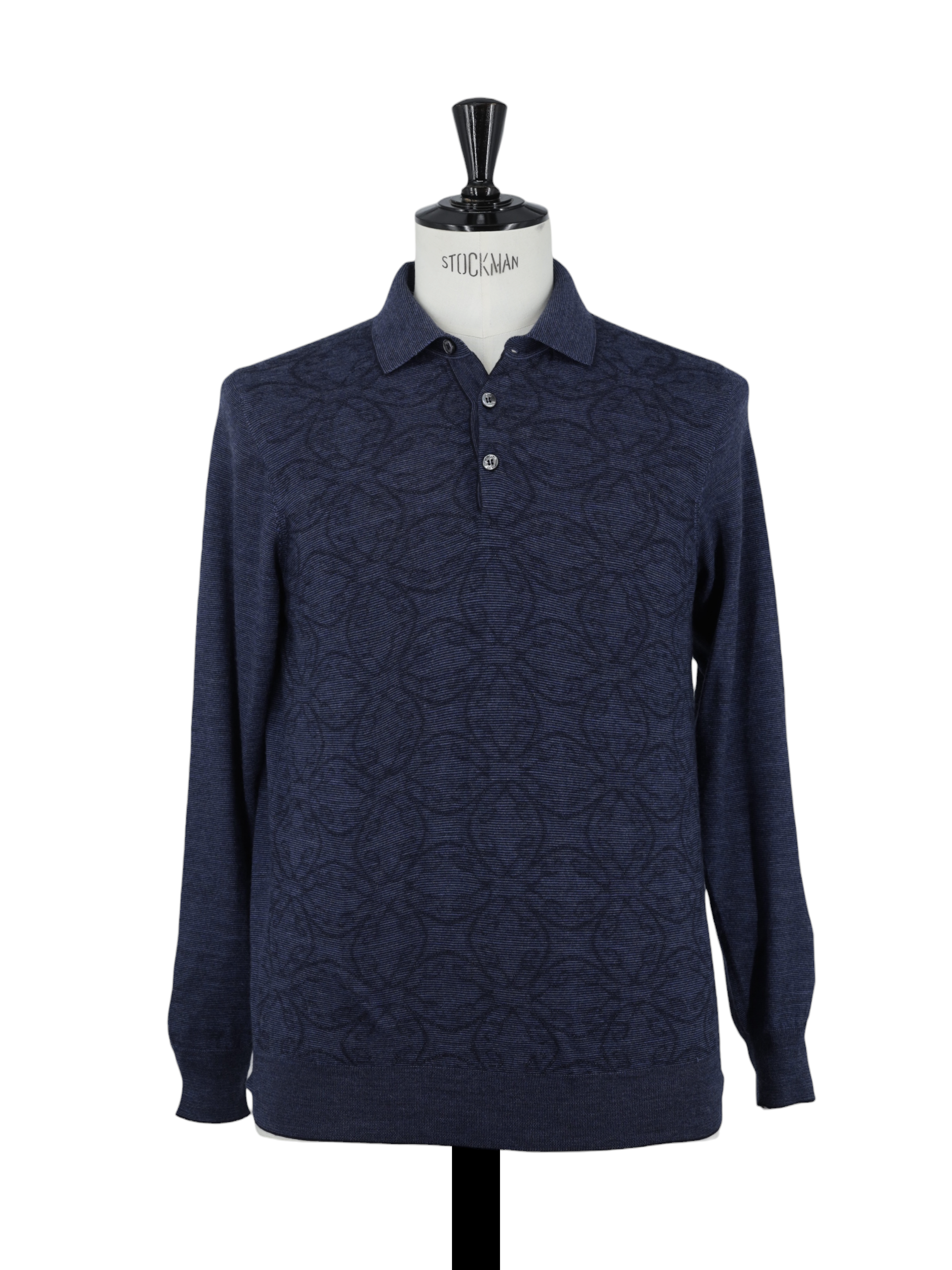 Brioni Dark Blue Fine-Wool Embroidered Long-Sleeve Polo
