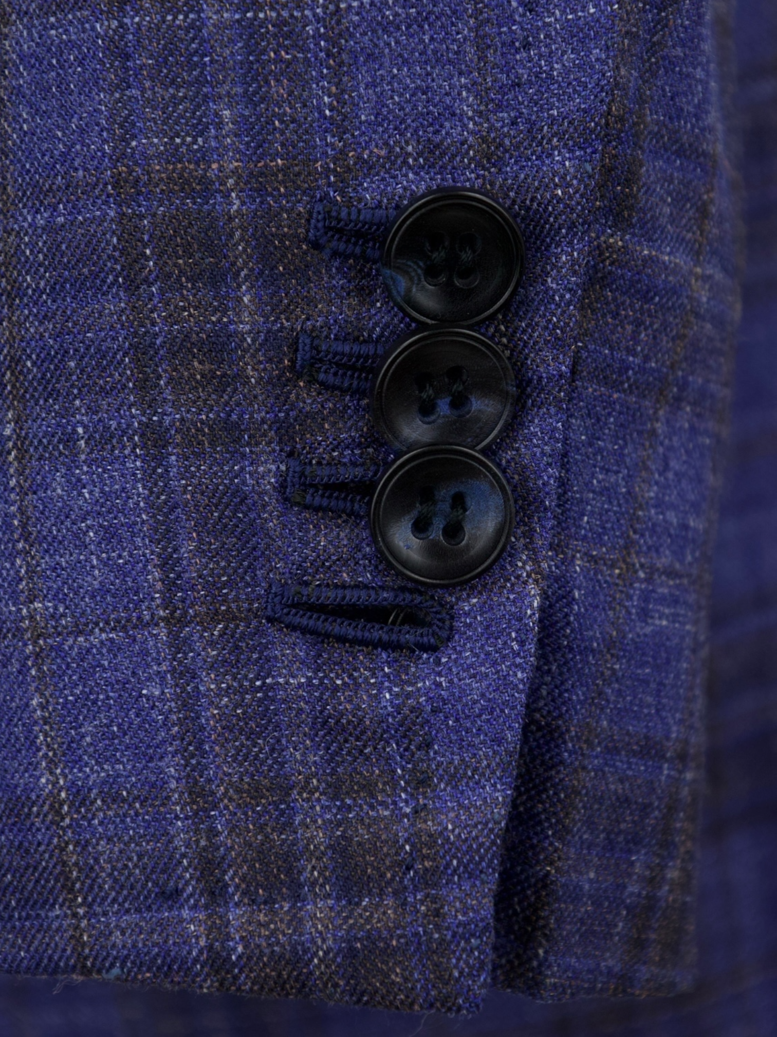 Kiton Denim Blue & Dark Brown Cashmere, Silk & Linen Glenplaid "Lasa" Jacket