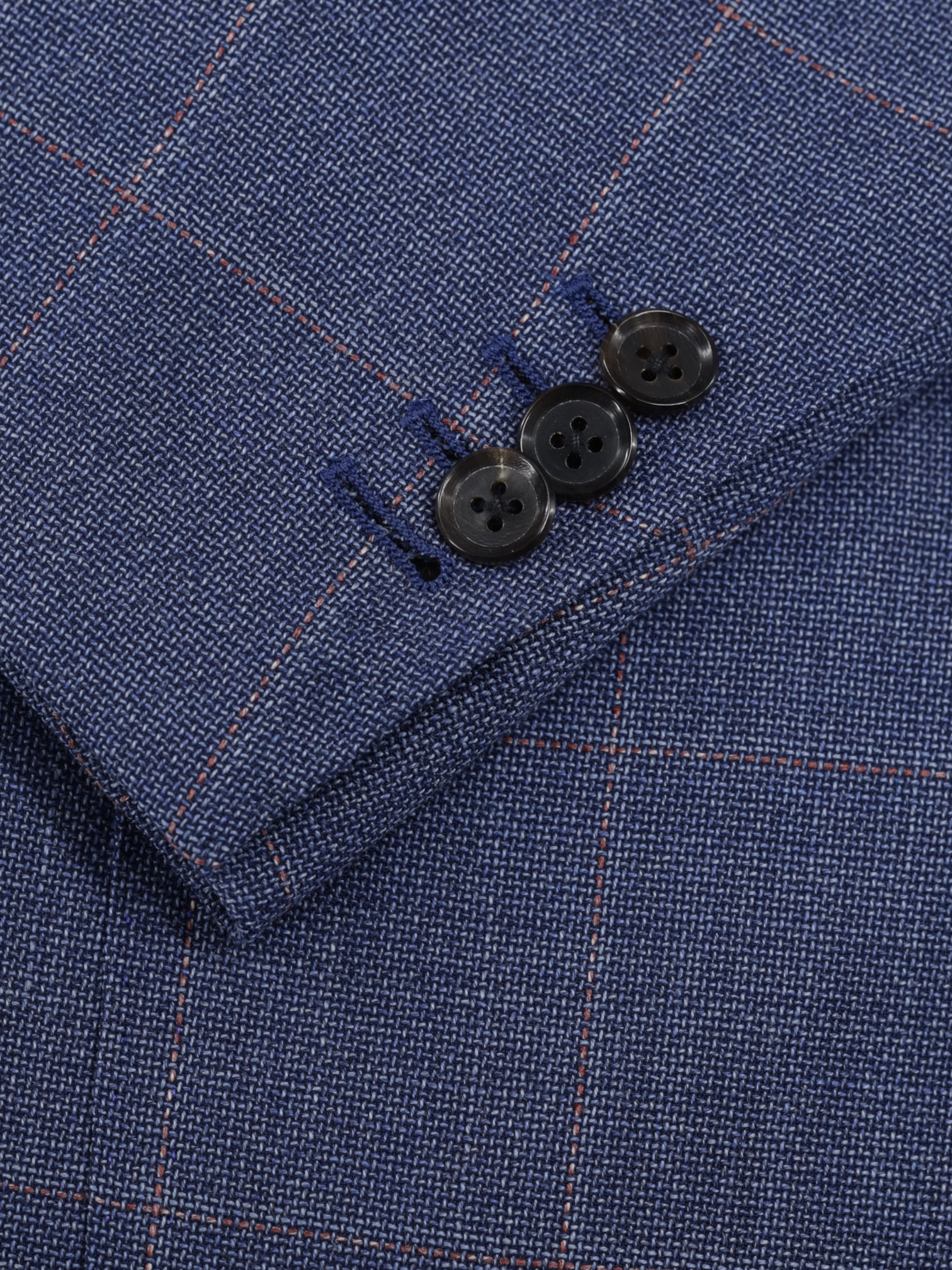 Ring Jacket Blue & Red Wool Basket-Weave "Meister" Windowpane Jacket