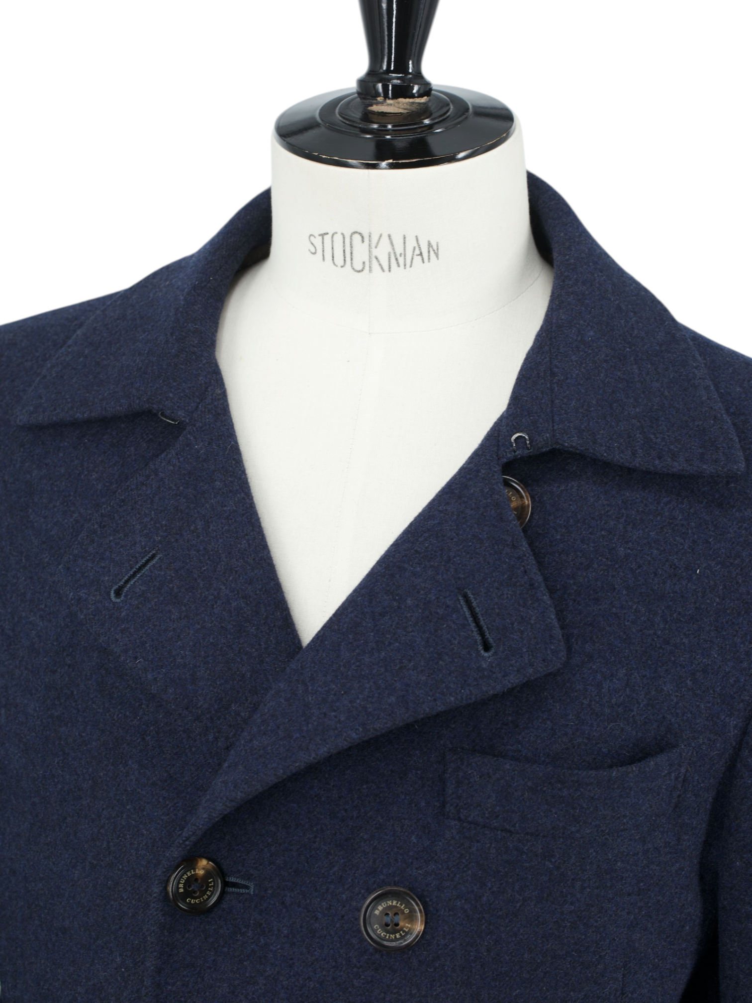 Brunello Cucinelli Dark Blue Wool & Cashmere Double Breasted Peacoat