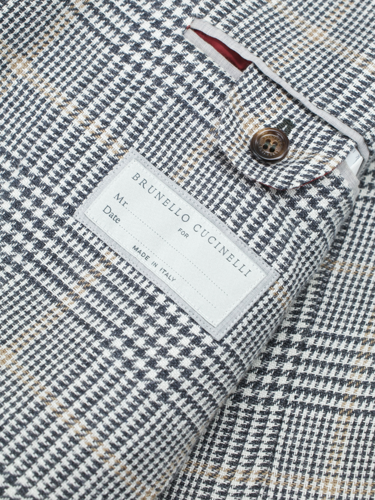 Brunello Cucinelli Grey & Light Brown Linen, Wool & Silk Glenplaid Jacket