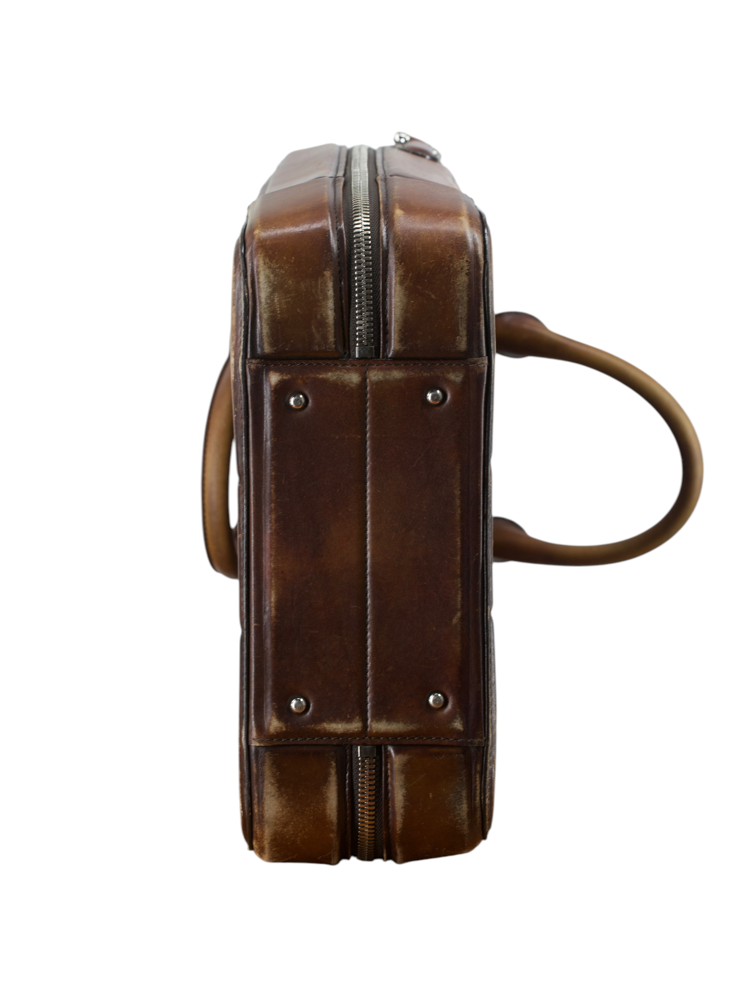 Santoni Cognac Brown Patina-Leather Business Tote-Bag