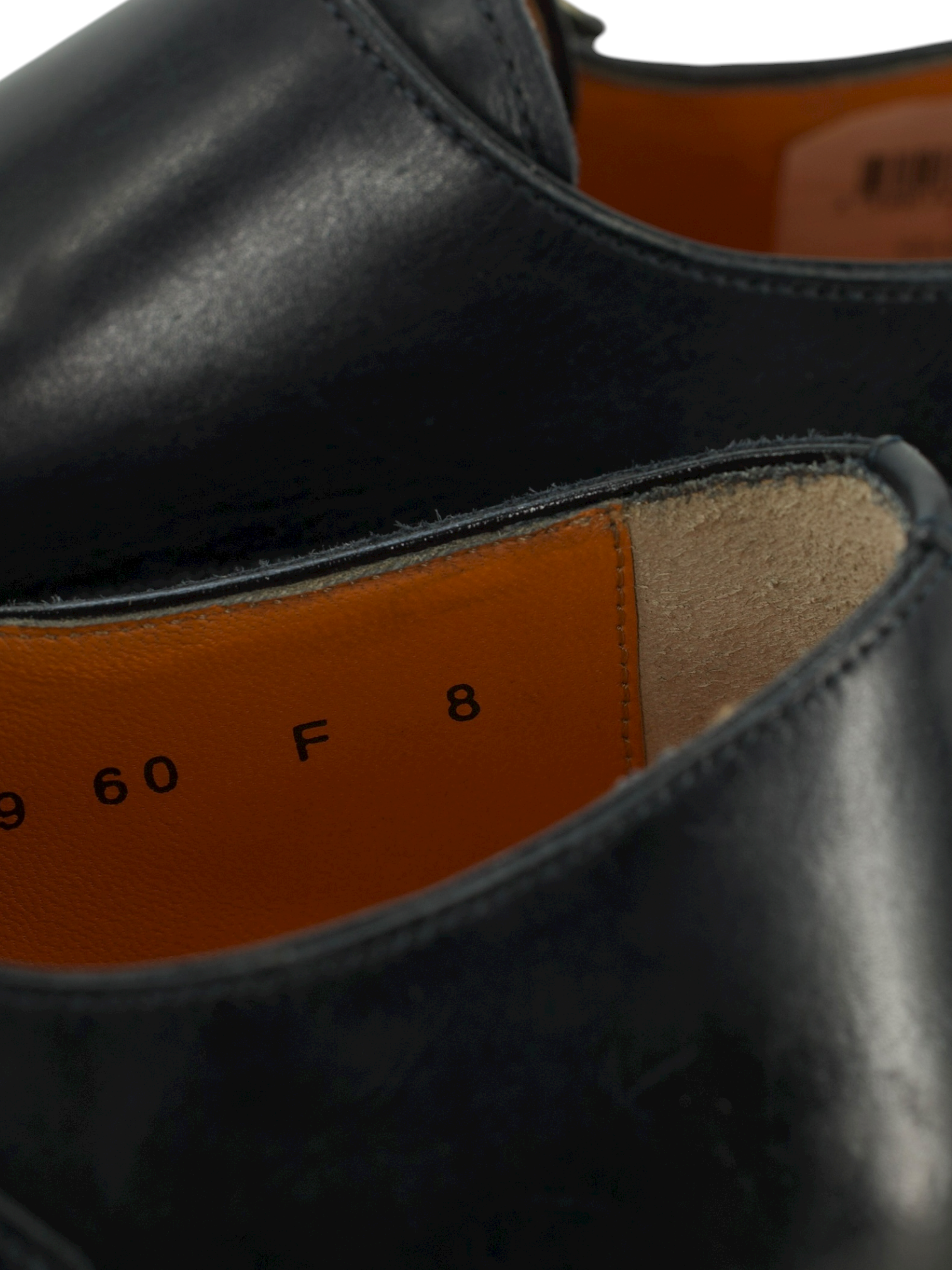 Santoni Black Calfleather Perforated-Captoe Double Monk Shoes