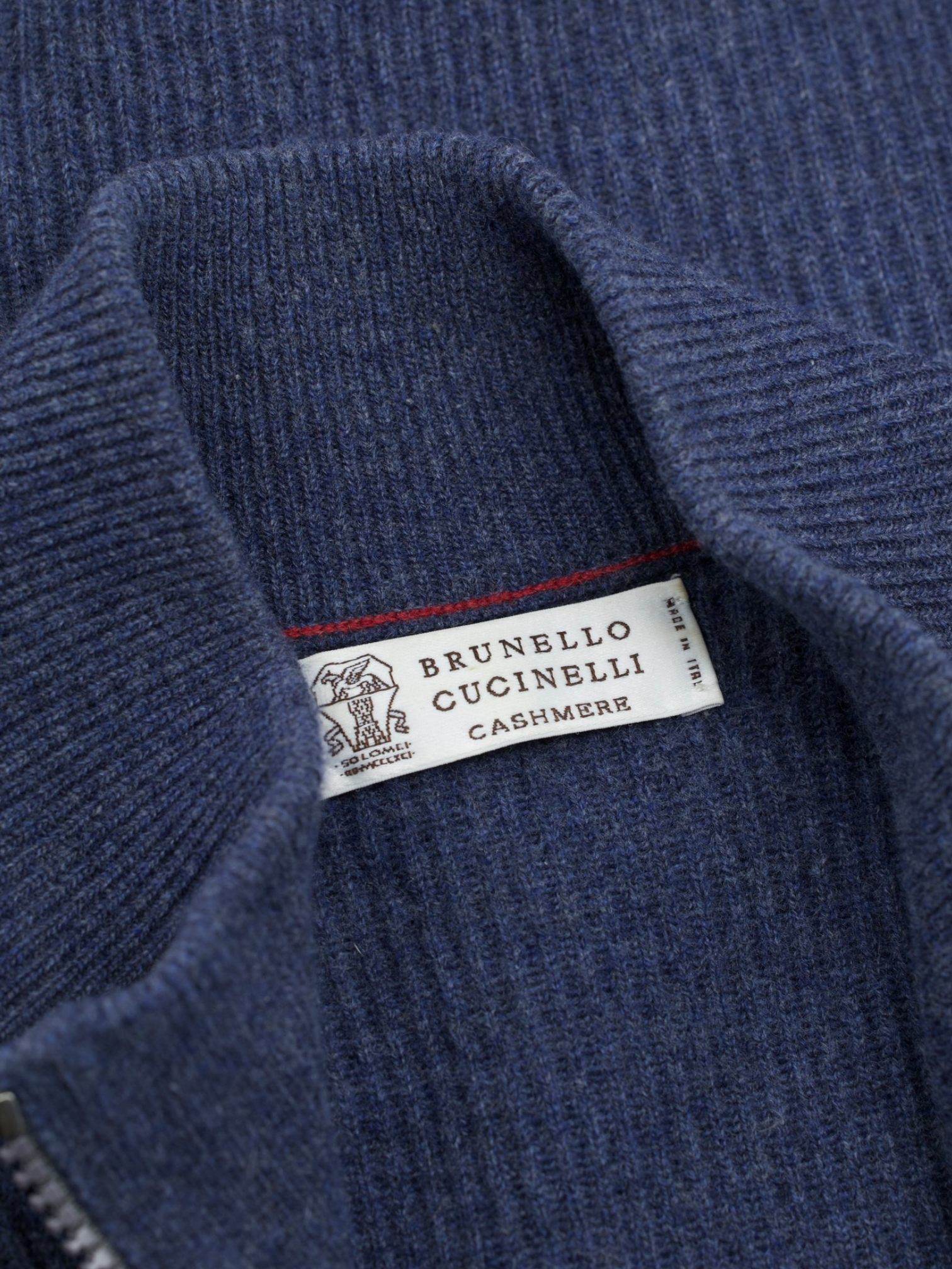 Brunello Cucinelli Steel Blue Wool, Cashmere & Silk Zip-Up Sweater