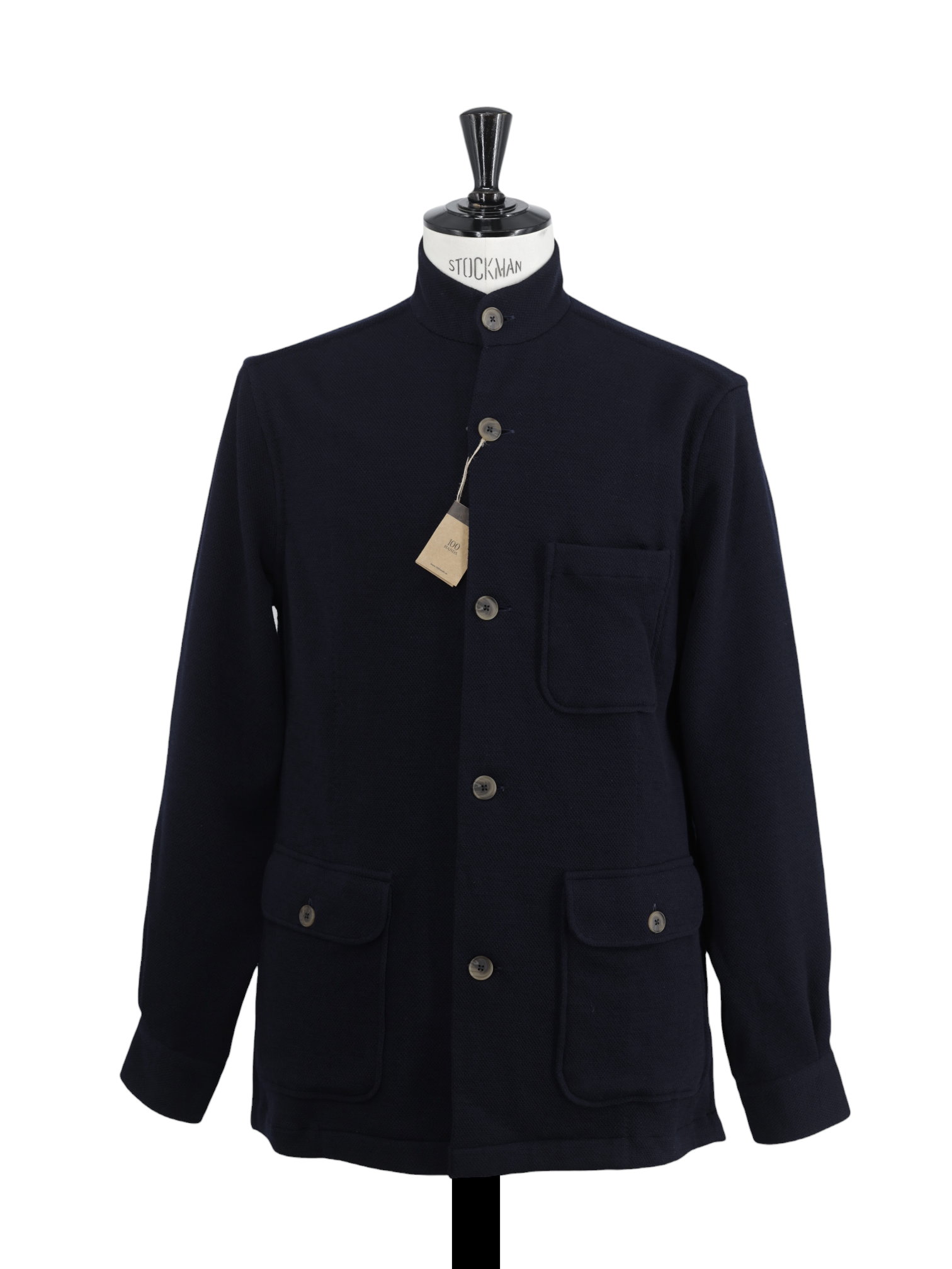 100 Hands Black Piqué-Knitted Wool Mandarin-Collar Traveller Jacket