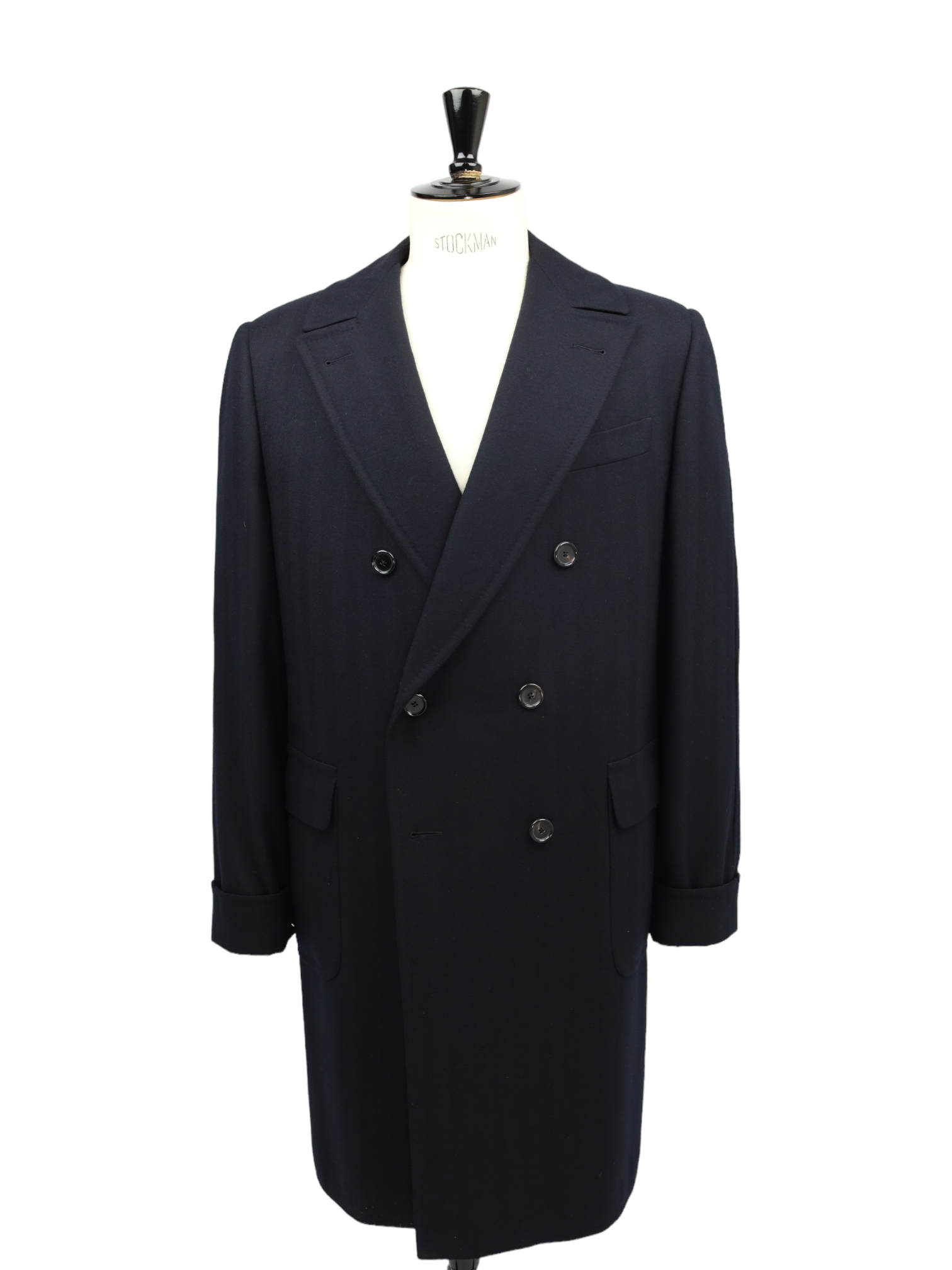 Caruso Navy Wool & Cashmere Herringbone Polo Coat