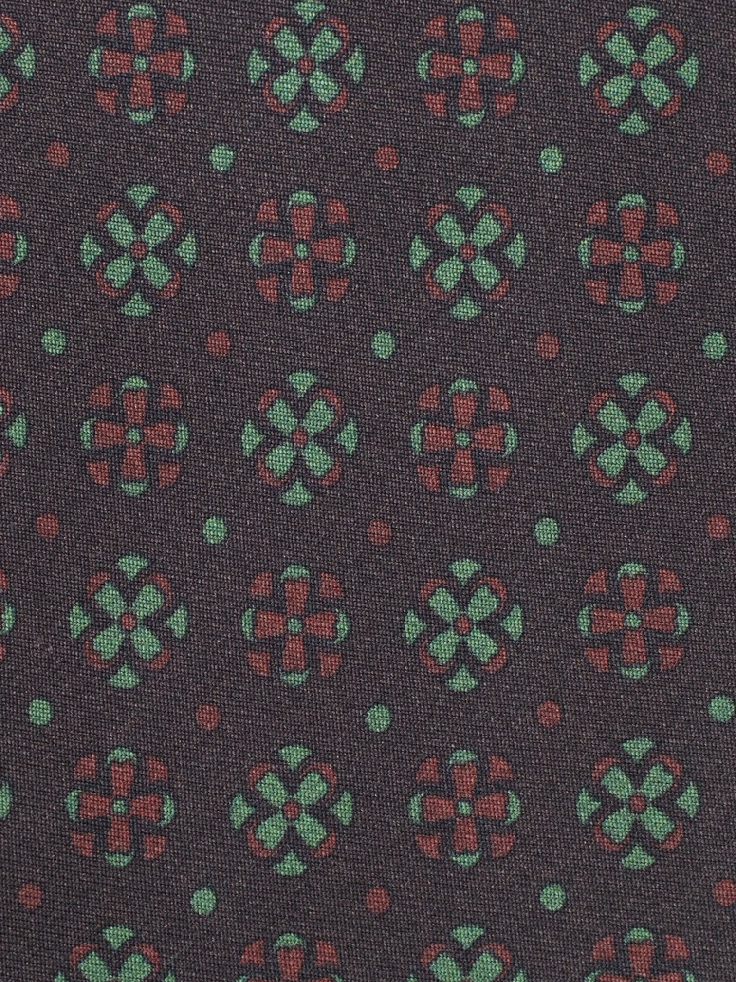 Kiton 5-Fold Dark Brown & Pistache Green Silk Geomteric Floral Tie