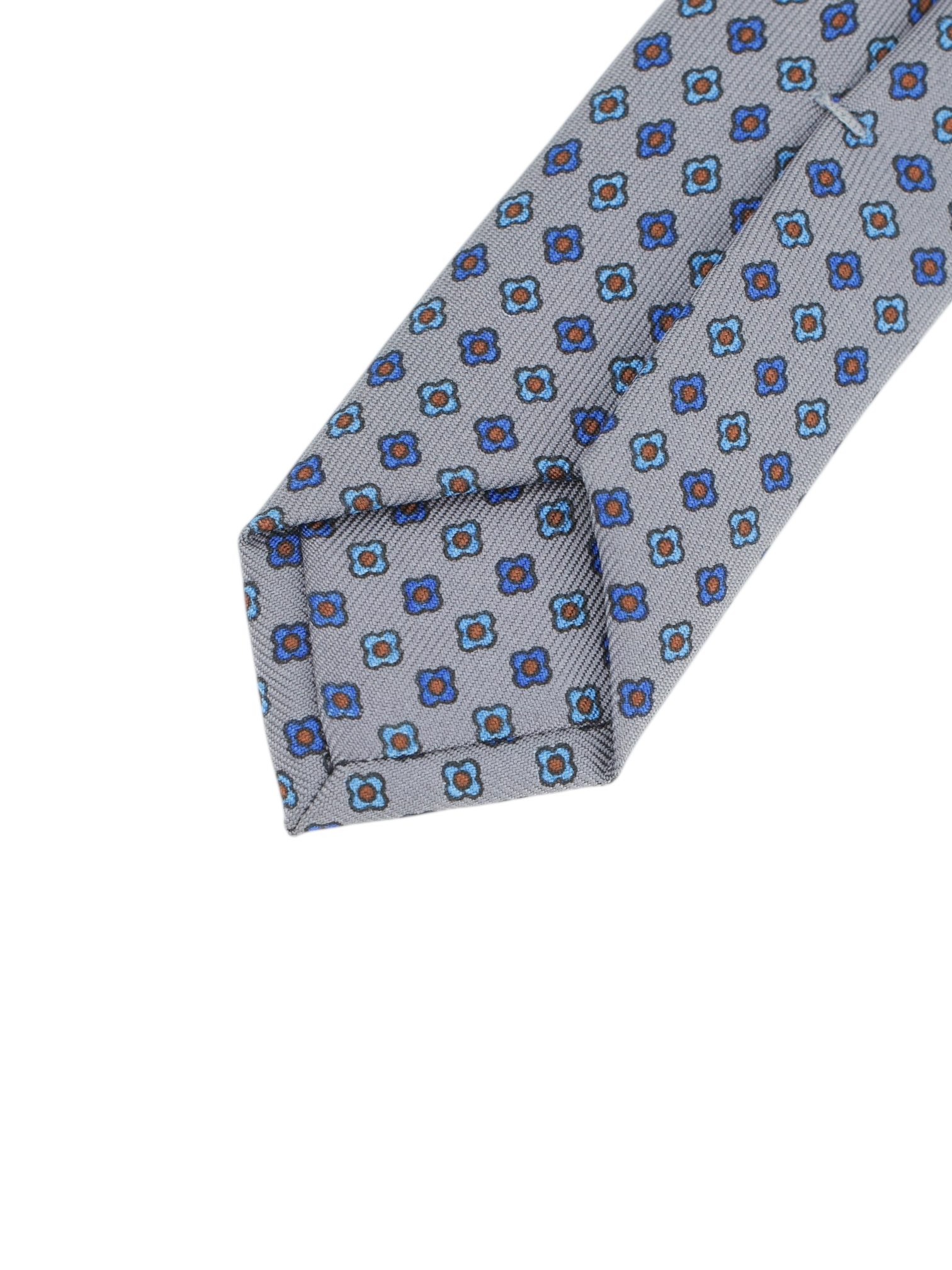 E.Marinella Grey & Light Blue Silk Floral Tie