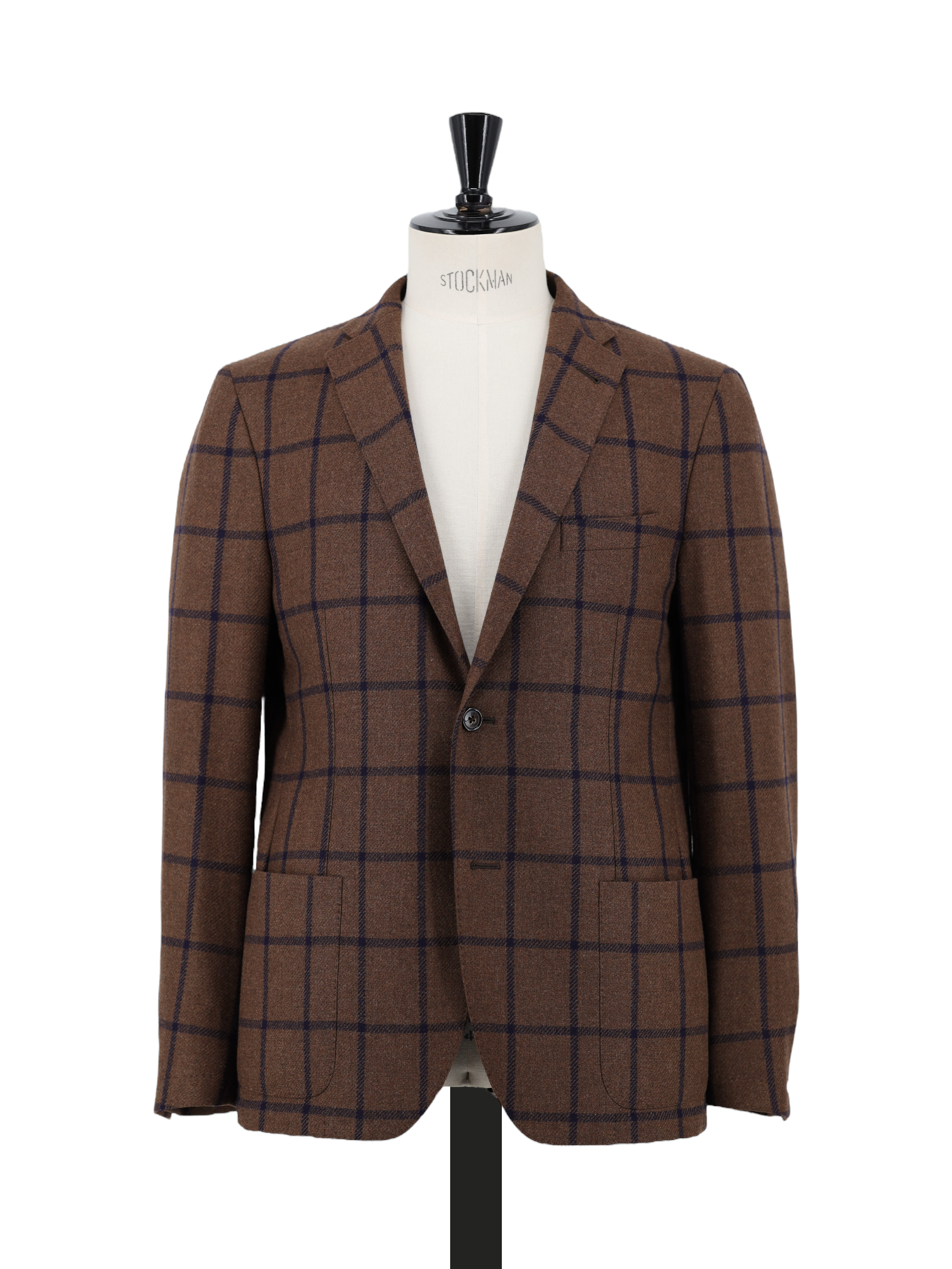 Corneliani Castagne Brown & Navy Super 100's Windowpane Gate Jacket