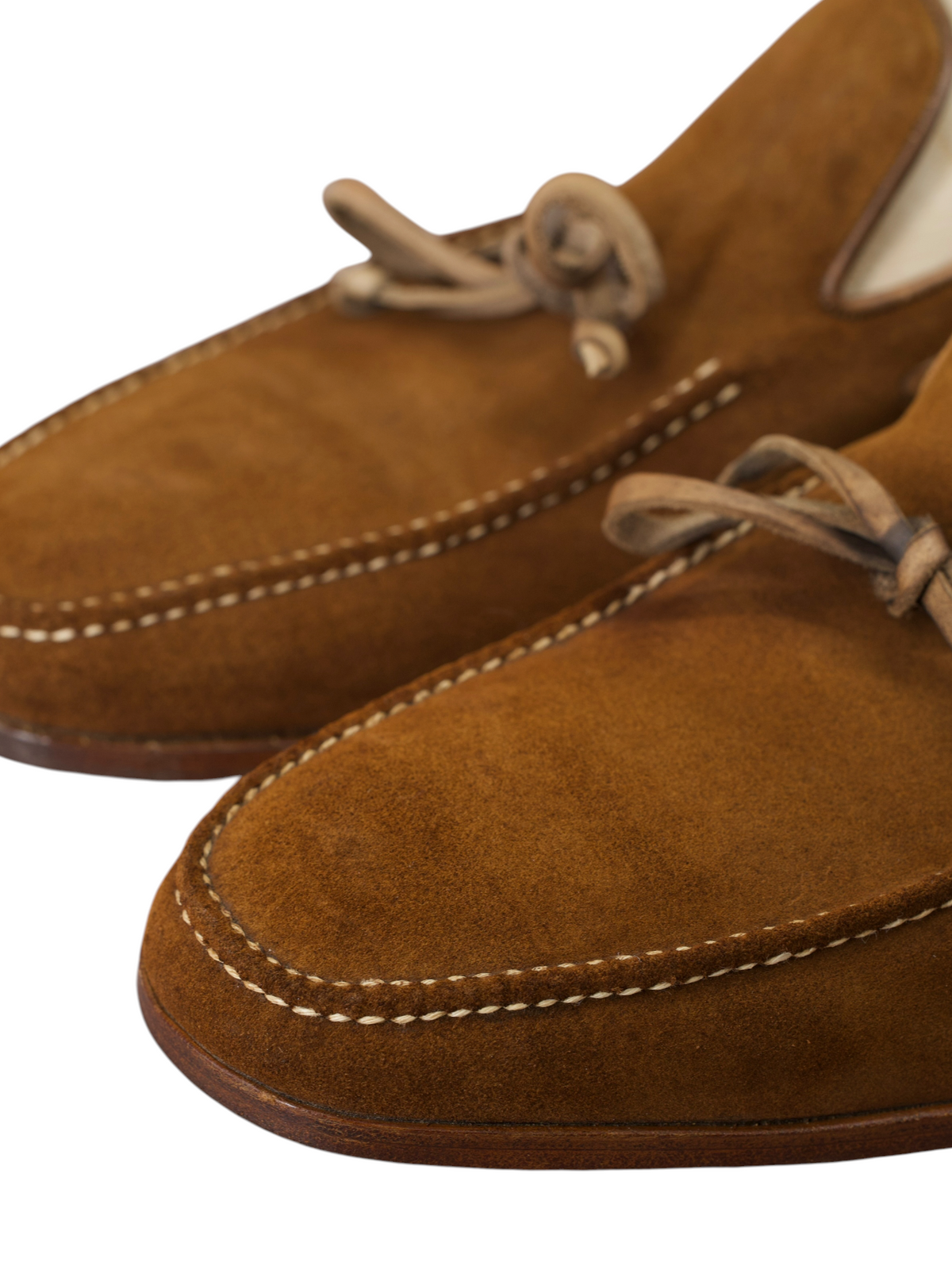 Saint Crispin's Tobacco Brown Suede Laced Up Boatshoe-Style Loafer