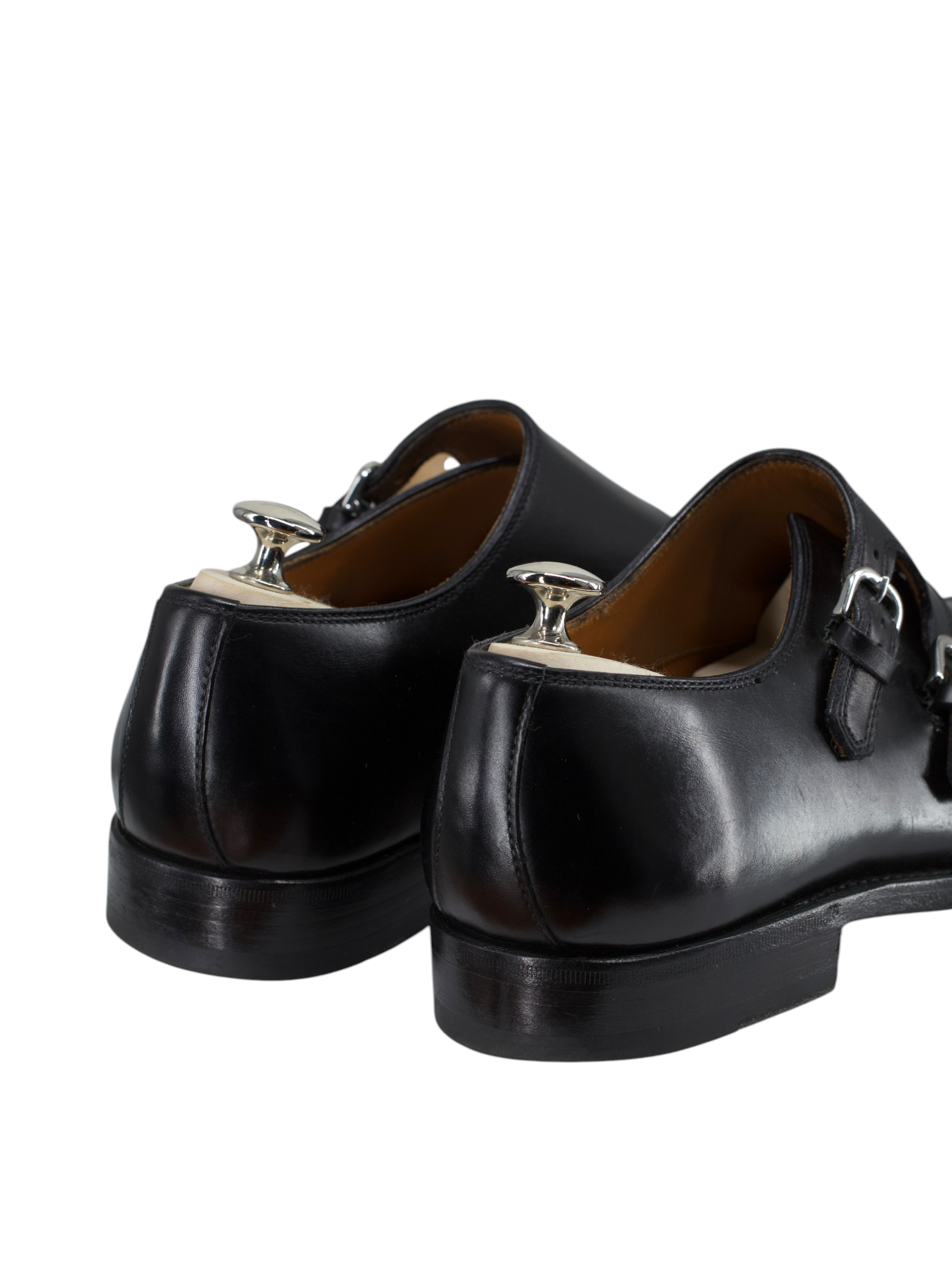 Bontoni Black Calfleather Diagonal-Curved "Diamante III" Double Monk