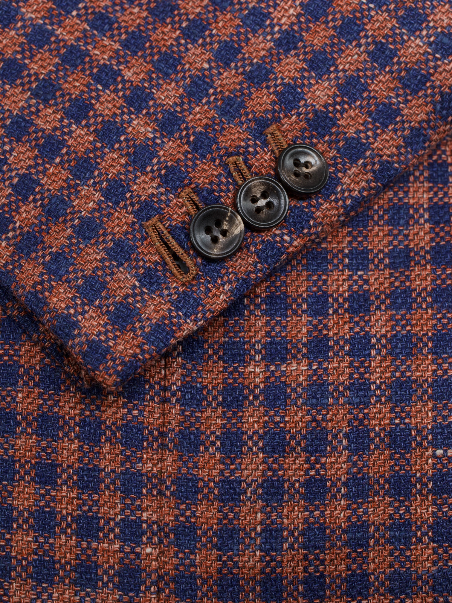 Kiton Dark Blue & Red Cashmere, Wool, Silk, Linen & Stretch Gingham Jacket