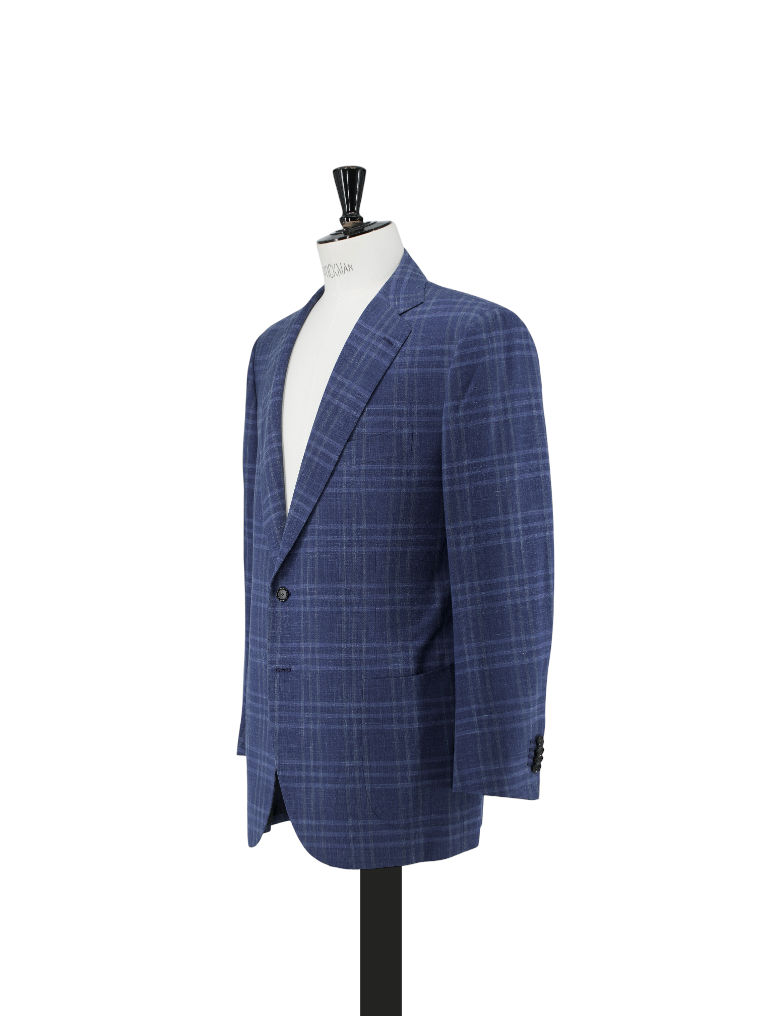 Cesare Attolini Blue Wool, Silk & Linen Overcheck Jacket