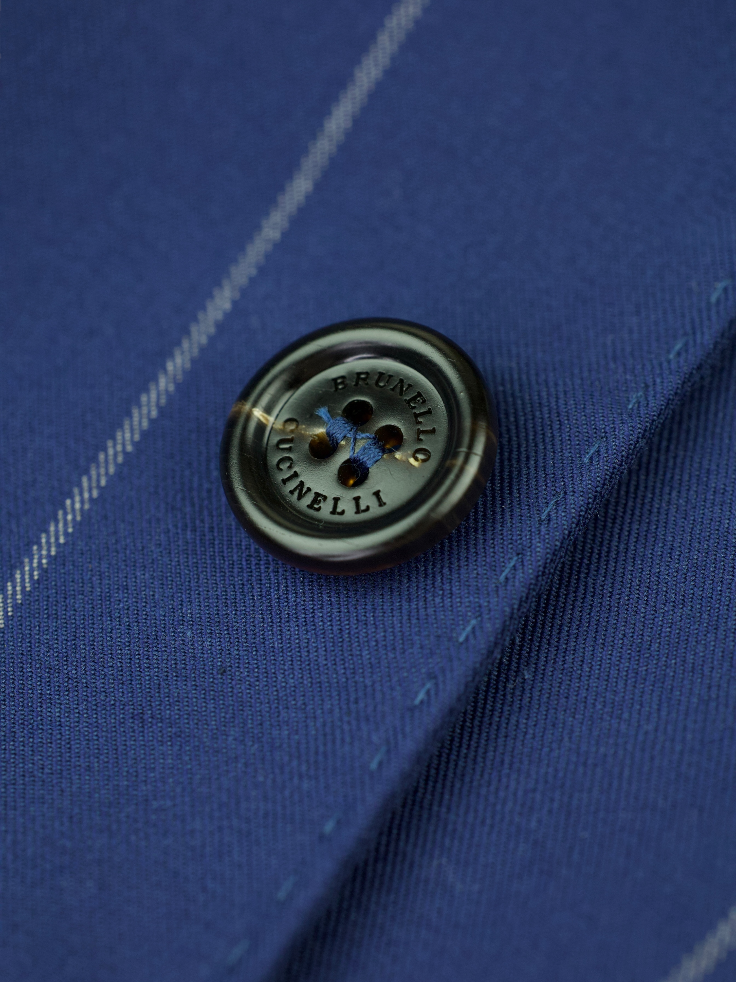 Brunello Cucinelli Azure Blue Wool & Cotton Chalkstripe Jacket