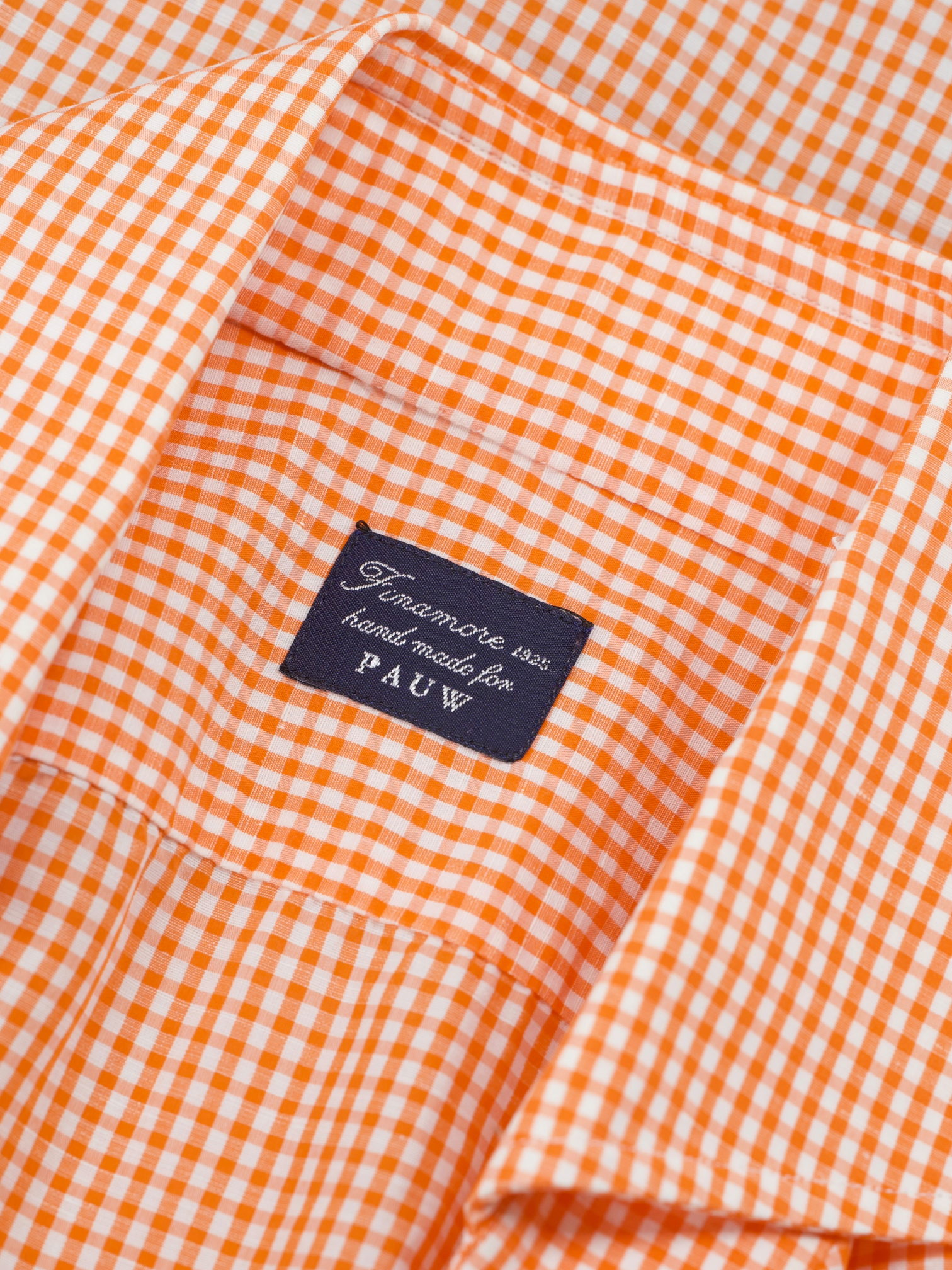 Finamore Orange & White Cotton Gingham Check Shirt
