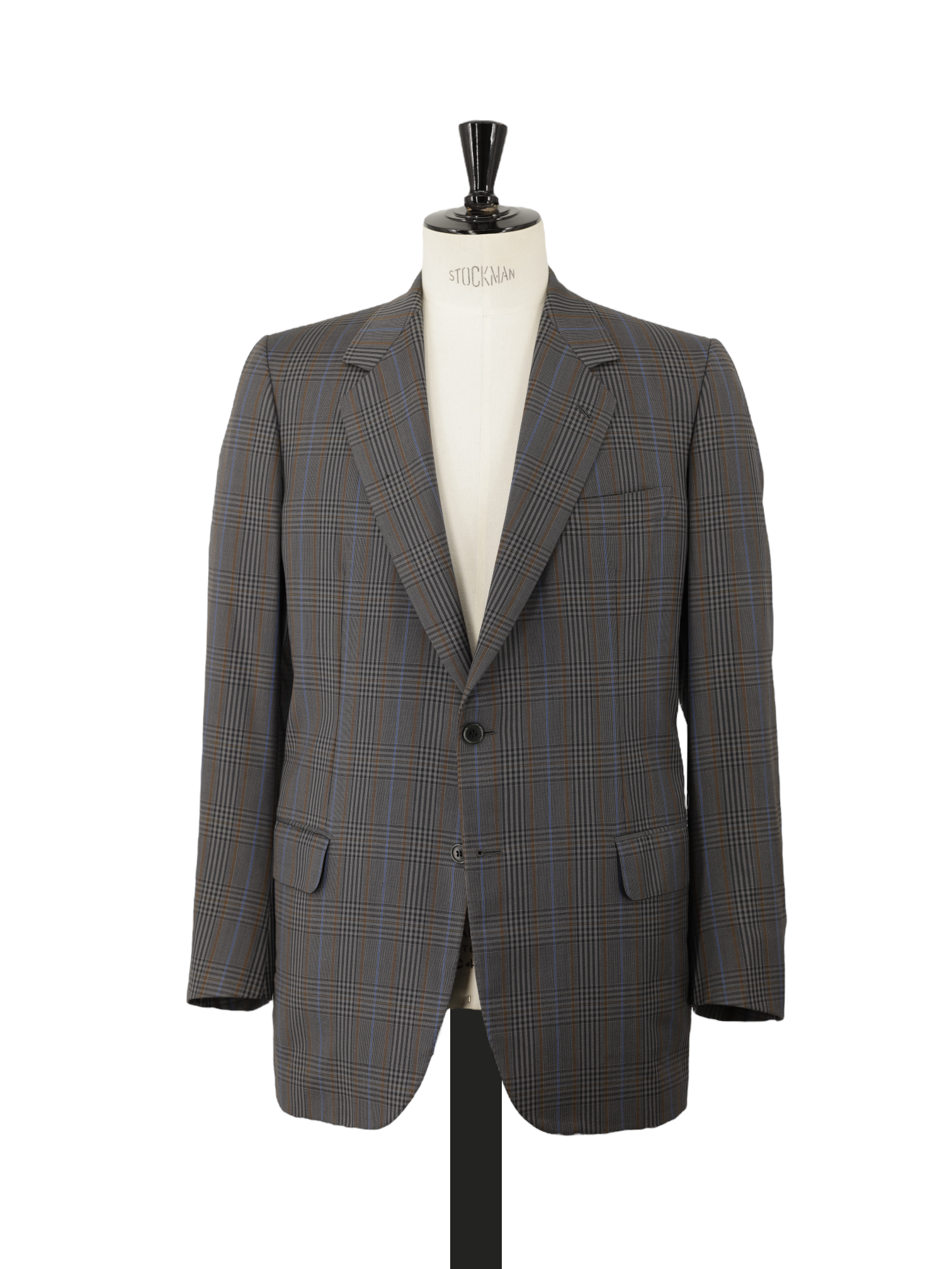Brioni Vintage Warm Taupe & Azure Blue Wool Overcheck Jacket