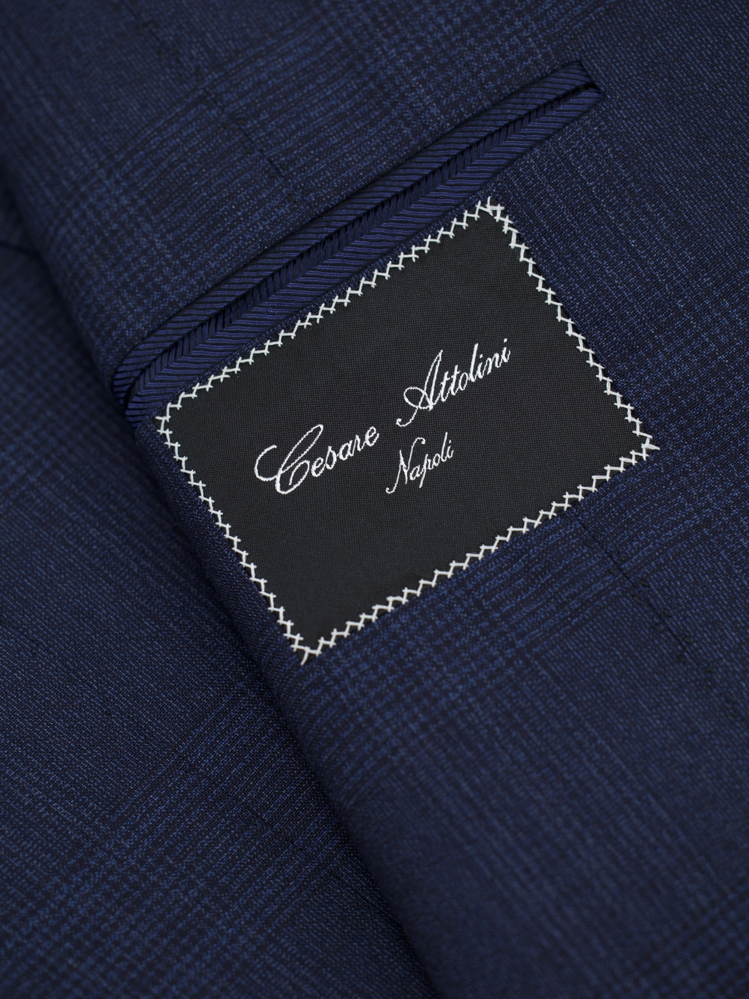 Cesare Attolini Dark Blue Cool-Wool Shadow Check Jacket