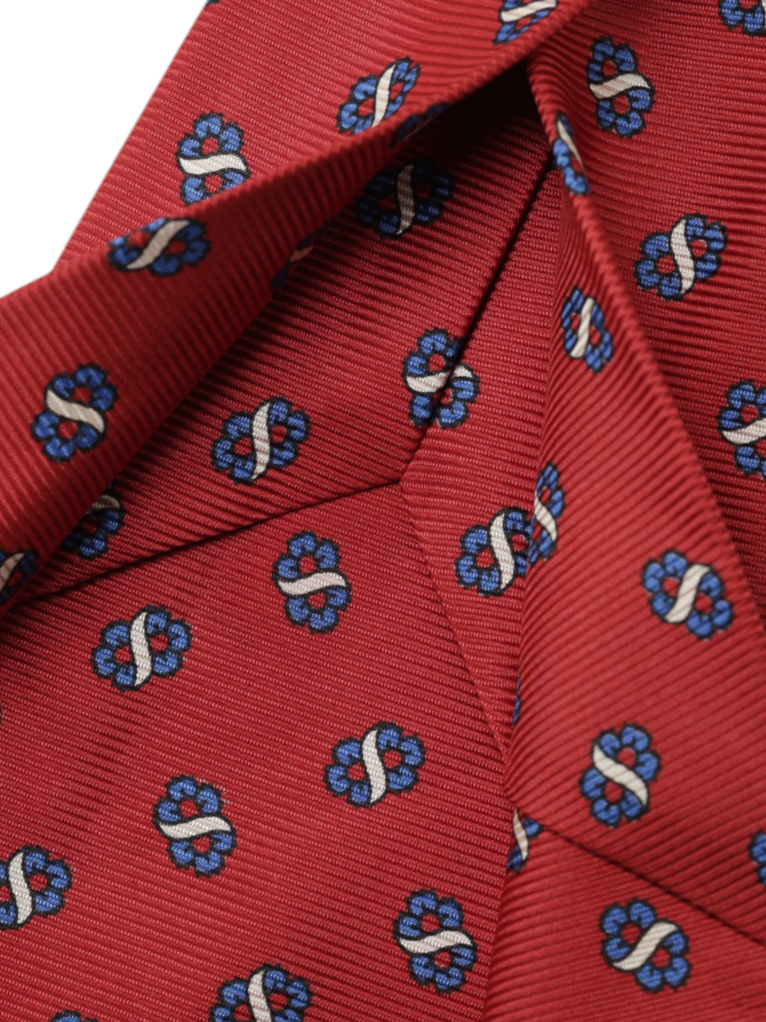 Kiton 5-Fold Red & Azure Blue Silk Floral-Pattern Self-Tipped Tie