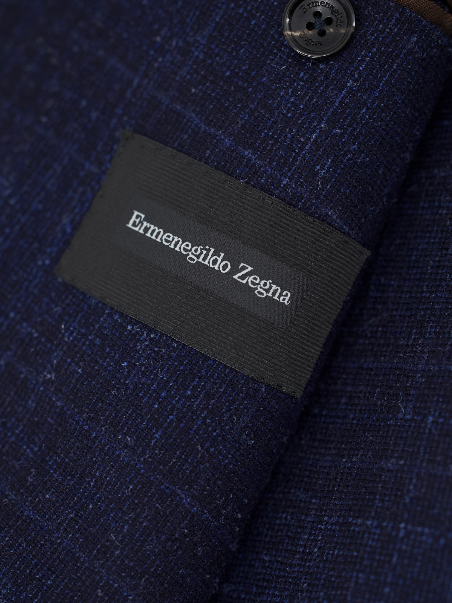 Ermenegildo Zegna Dark Blue Wool, Silk & Cashmere Melange Check Jacket